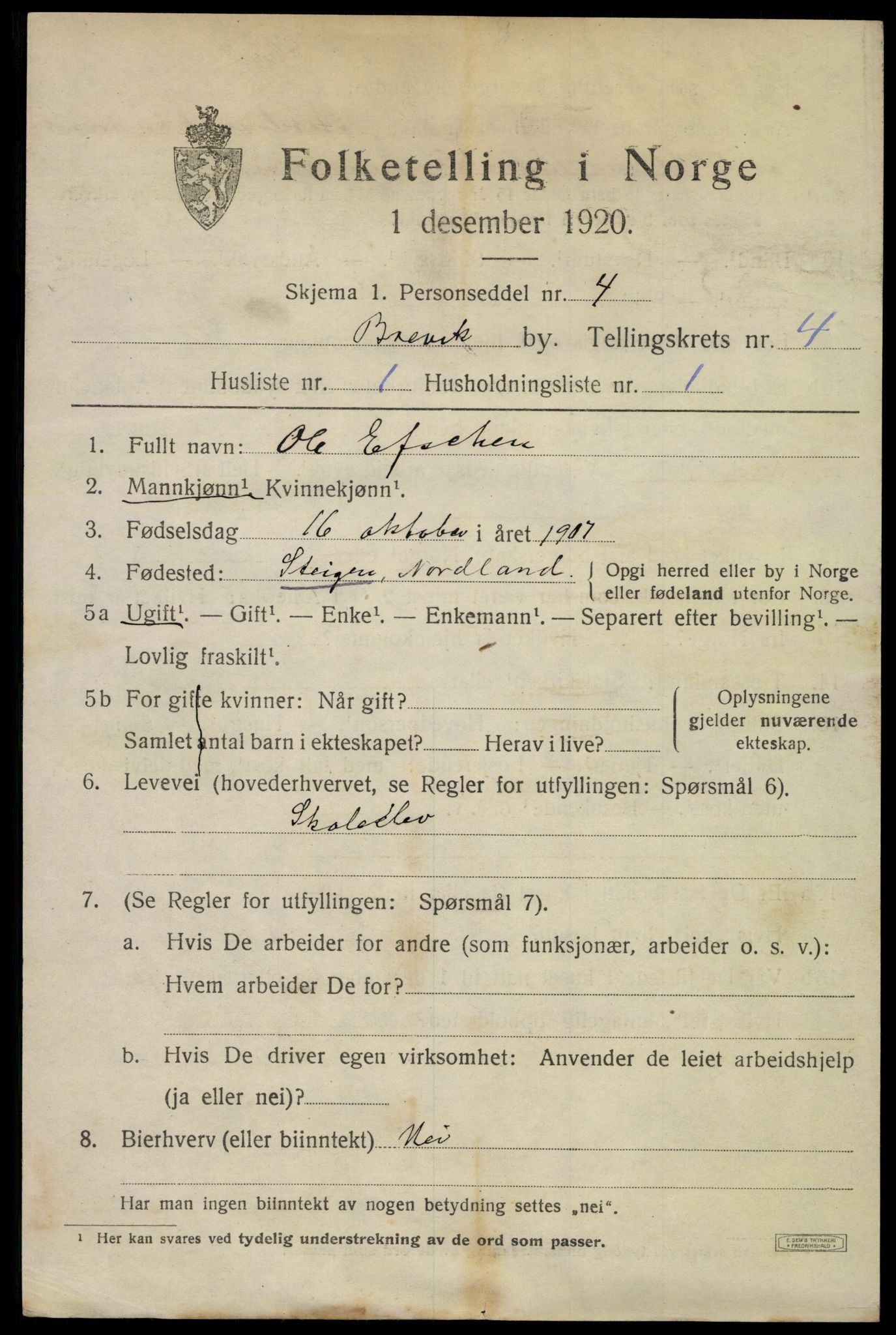 SAKO, 1920 census for Brevik, 1920, p. 6034