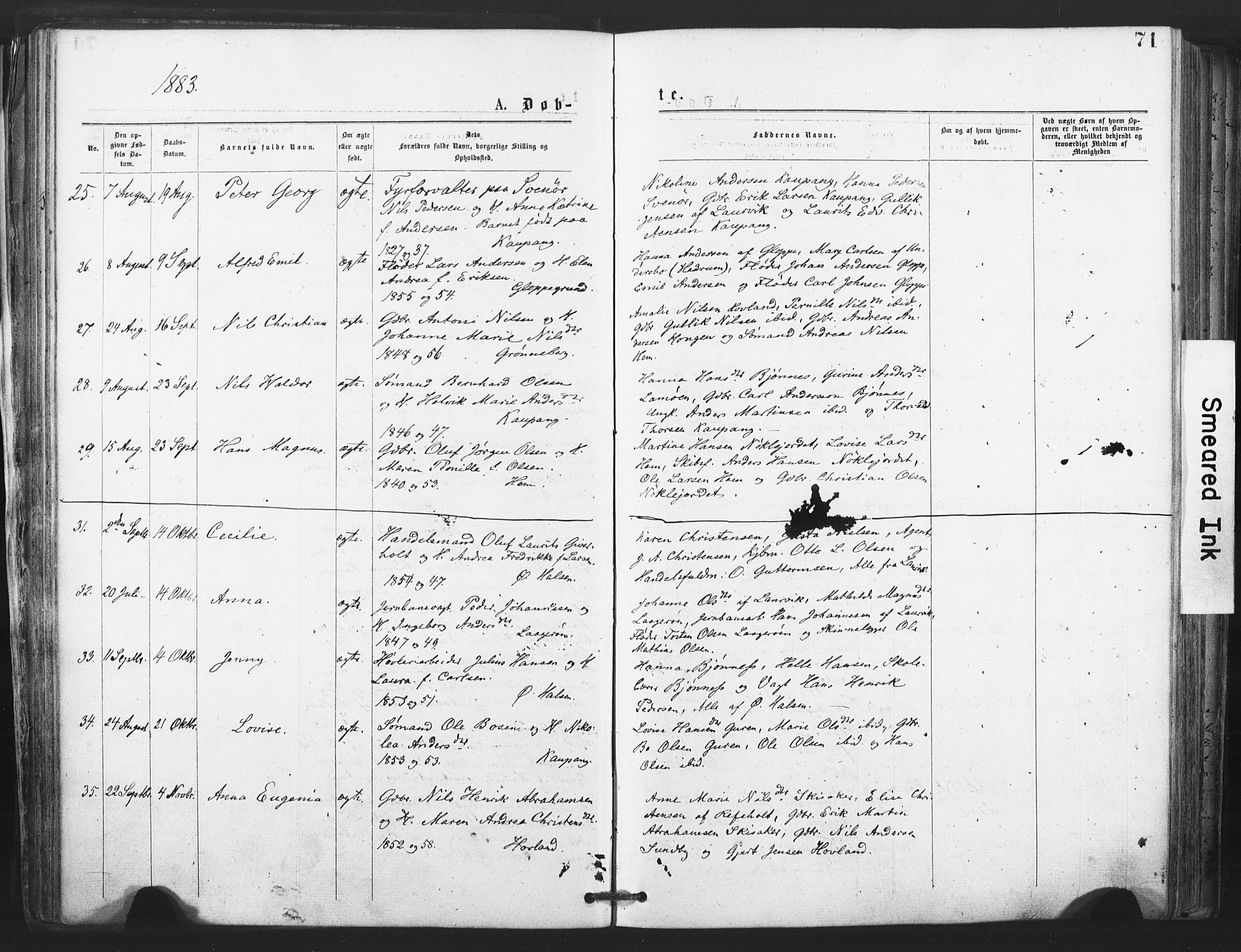 Tjølling kirkebøker, SAKO/A-60/F/Fa/L0008: Parish register (official) no. 8, 1877-1886, p. 71