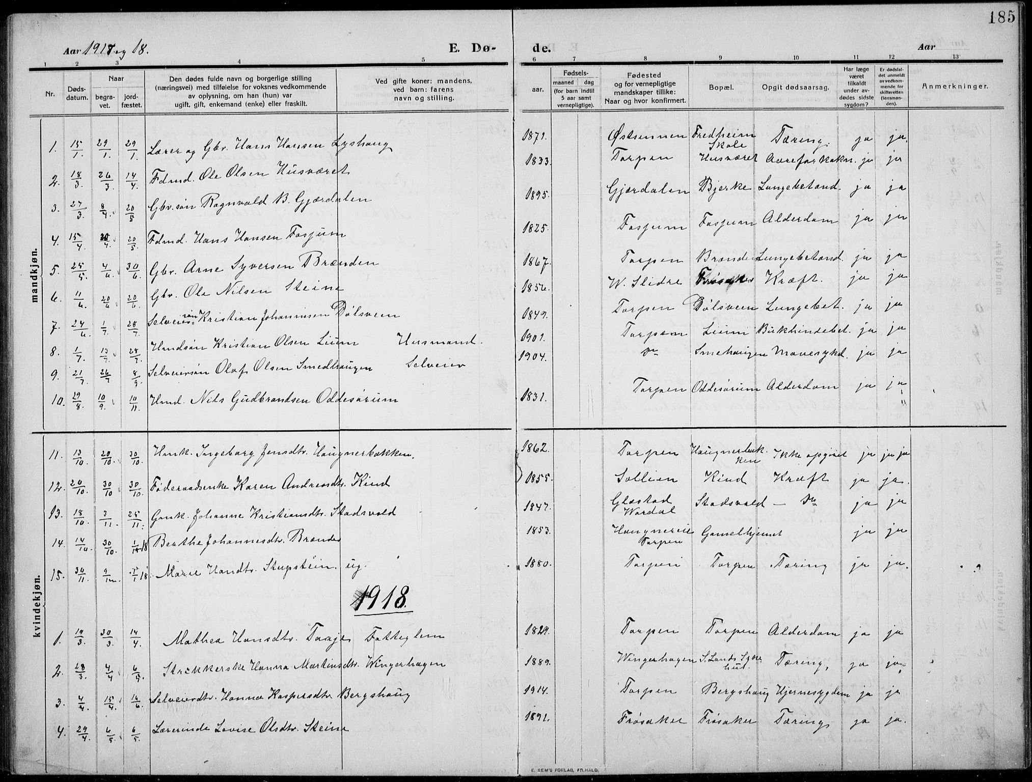 Nordre Land prestekontor, SAH/PREST-124/H/Ha/Hab/L0002: Parish register (copy) no. 2, 1909-1934, p. 185