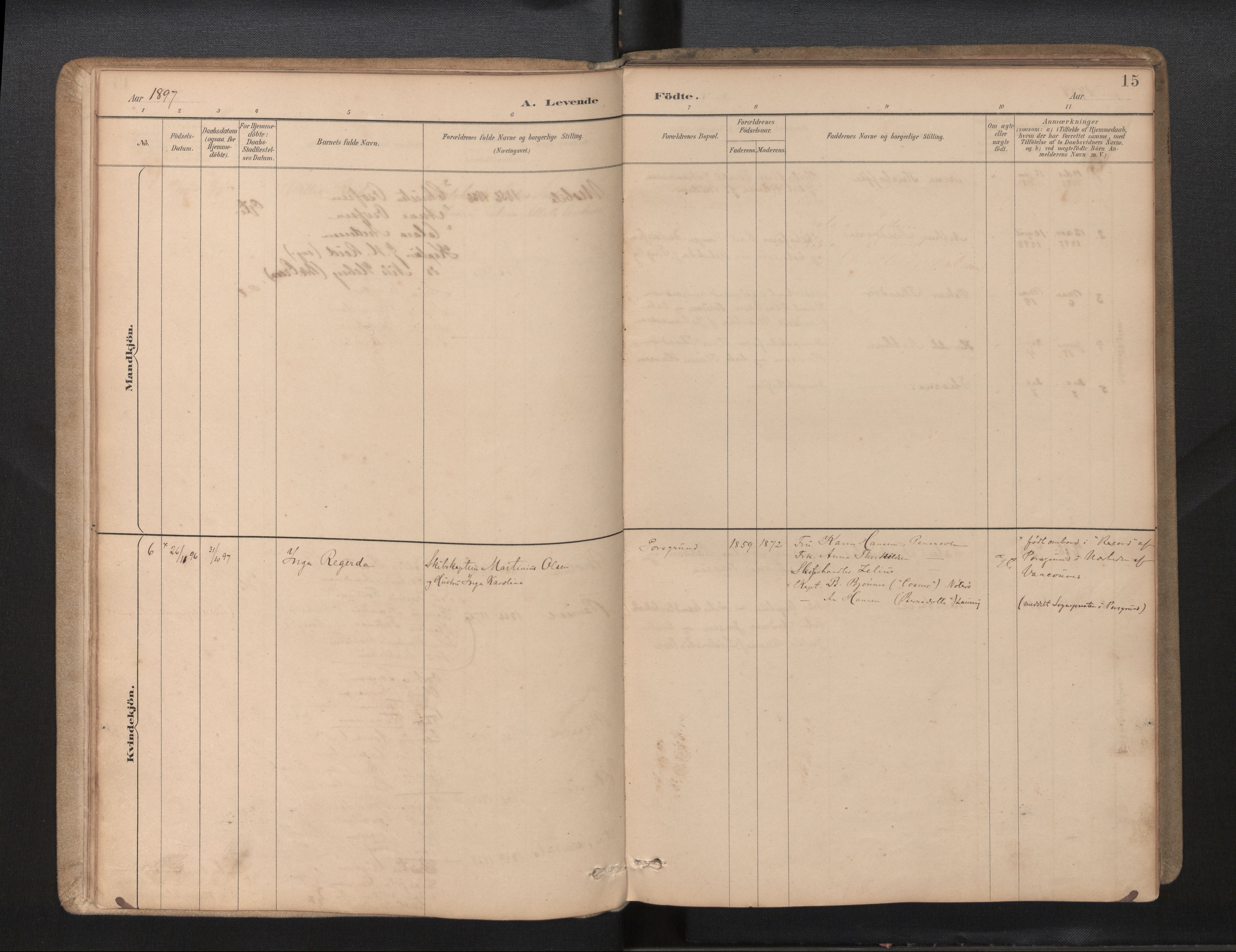 Den norske sjømannsmisjon i utlandet / Quebec (Canada) samt Pensacola--Savannah-Mobile-New Orleans-Gulfport (Gulfhamnene i USA), AV/SAB-SAB/PA-0114/H/Ha/L0001: Parish register (official) no. A 1, 1887-1924, p. 14b-15a