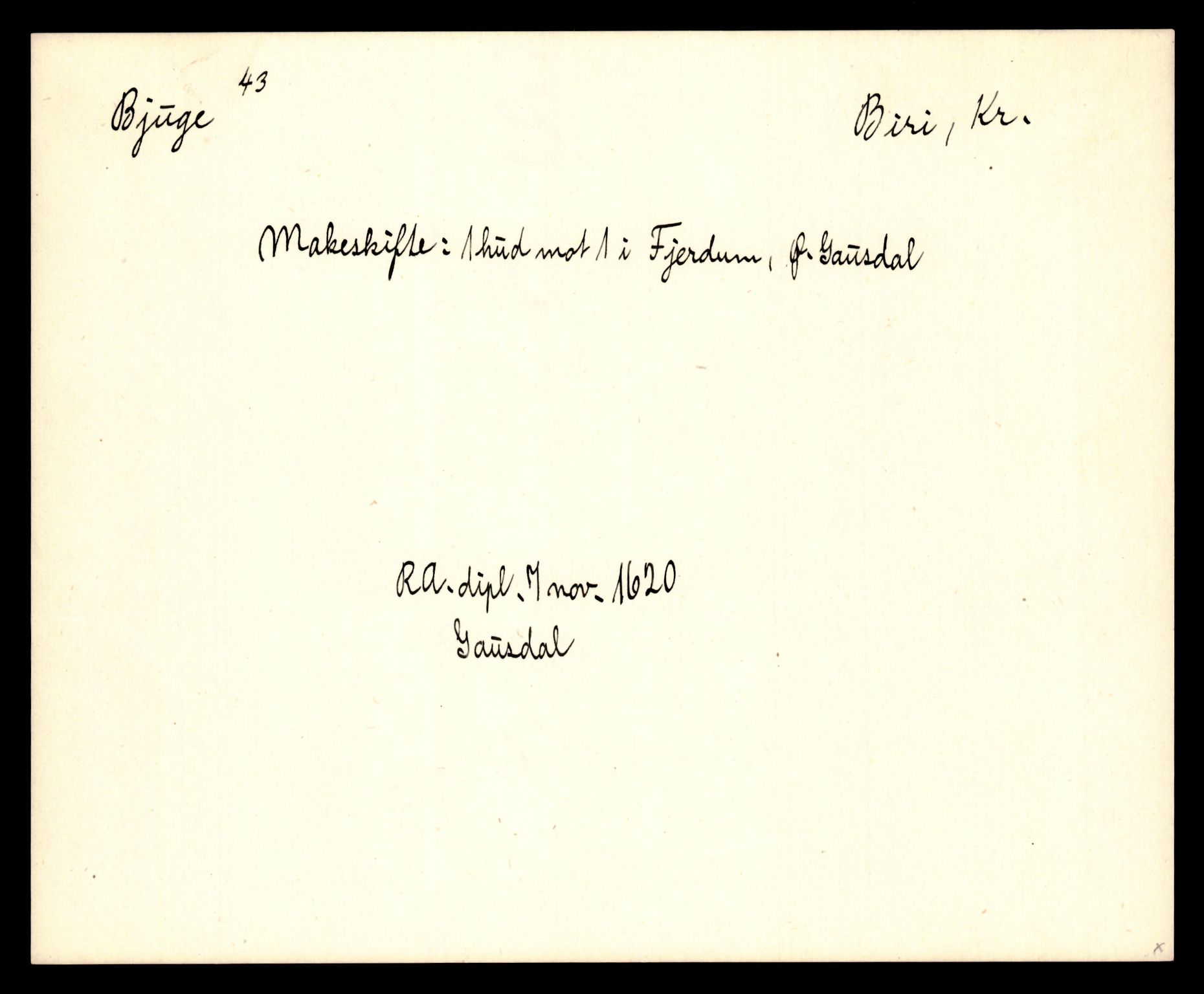 Riksarkivets diplomsamling, AV/RA-EA-5965/F35/F35e/L0011: Registreringssedler Oppland 3, 1400-1700, p. 11