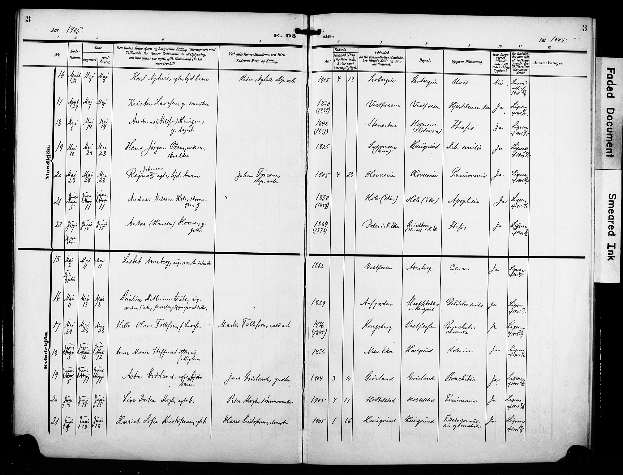 Eiker kirkebøker, AV/SAKO-A-4/F/Fb/L0004: Parish register (official) no. II 4, 1905-1914, p. 3