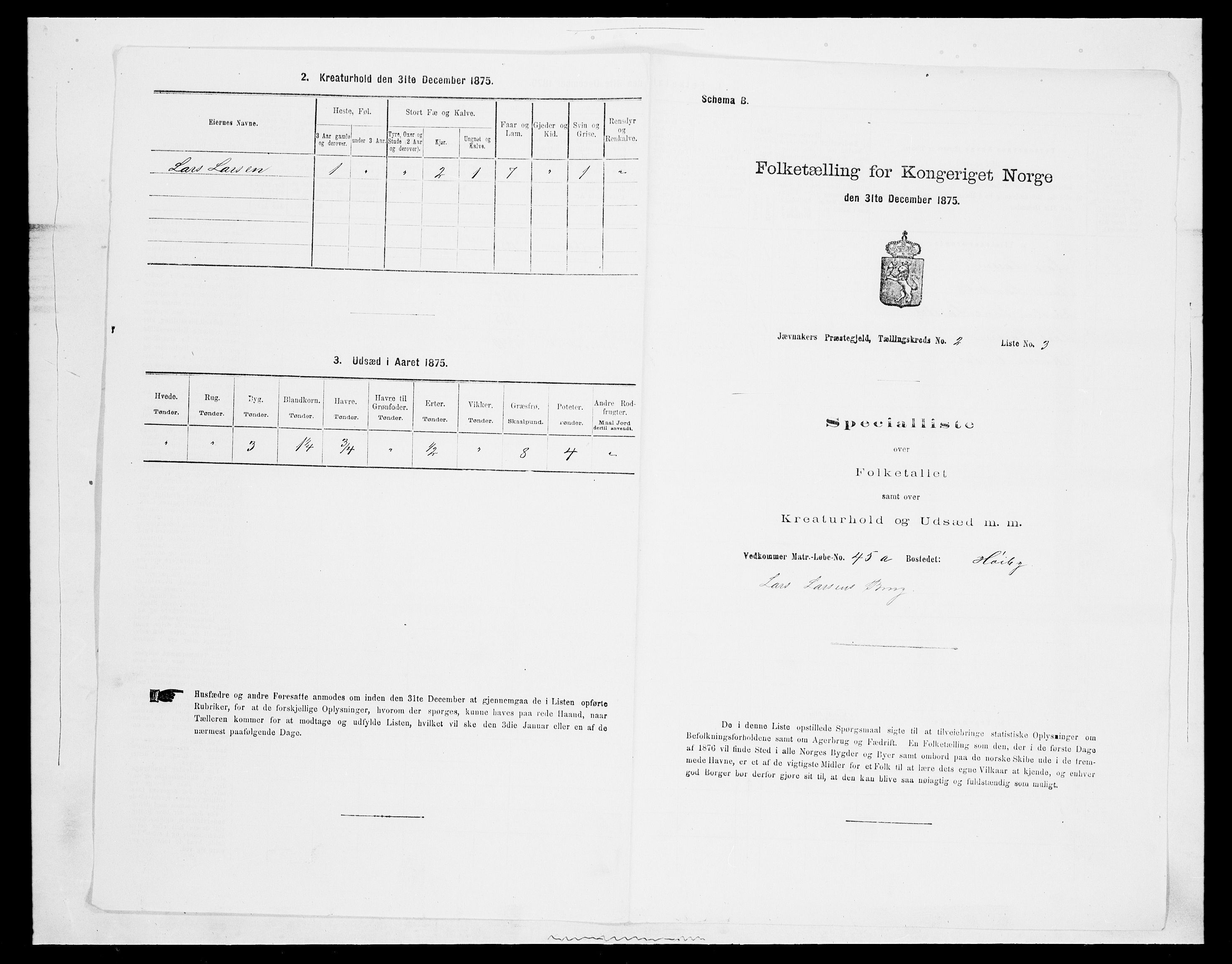 SAH, 1875 census for 0532P Jevnaker, 1875, p. 270