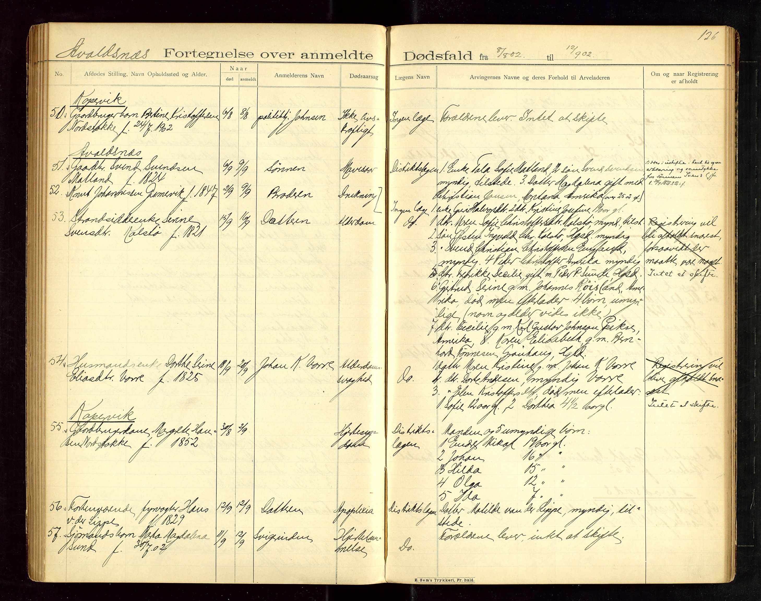 Karmsund sorenskriveri, AV/SAST-A-100311/01/IV/IVAB/L0003: DØDSFALLSPROTOKOLL, 1902-1905, p. 125-126