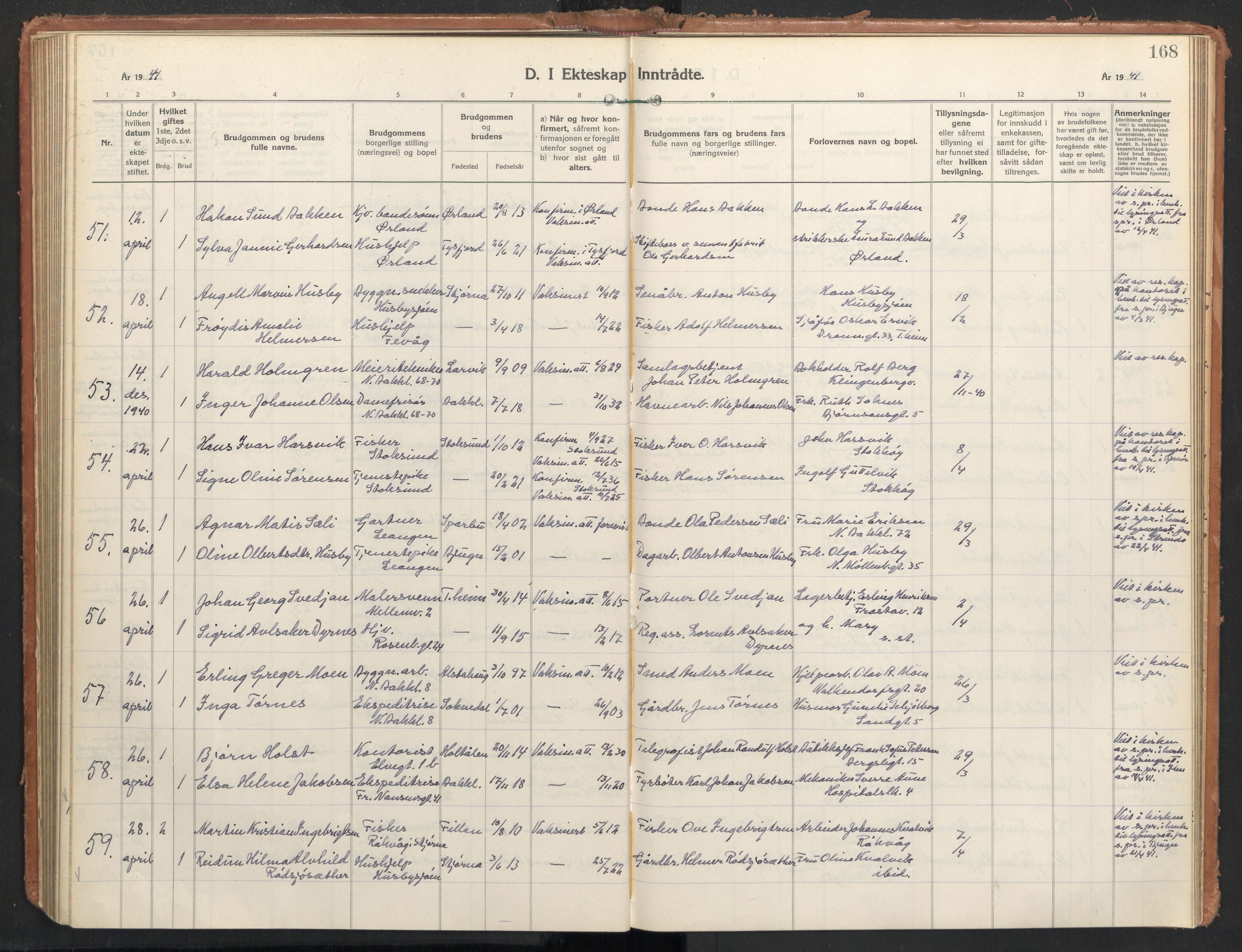 Ministerialprotokoller, klokkerbøker og fødselsregistre - Sør-Trøndelag, AV/SAT-A-1456/604/L0209: Parish register (official) no. 604A29, 1931-1945, p. 168