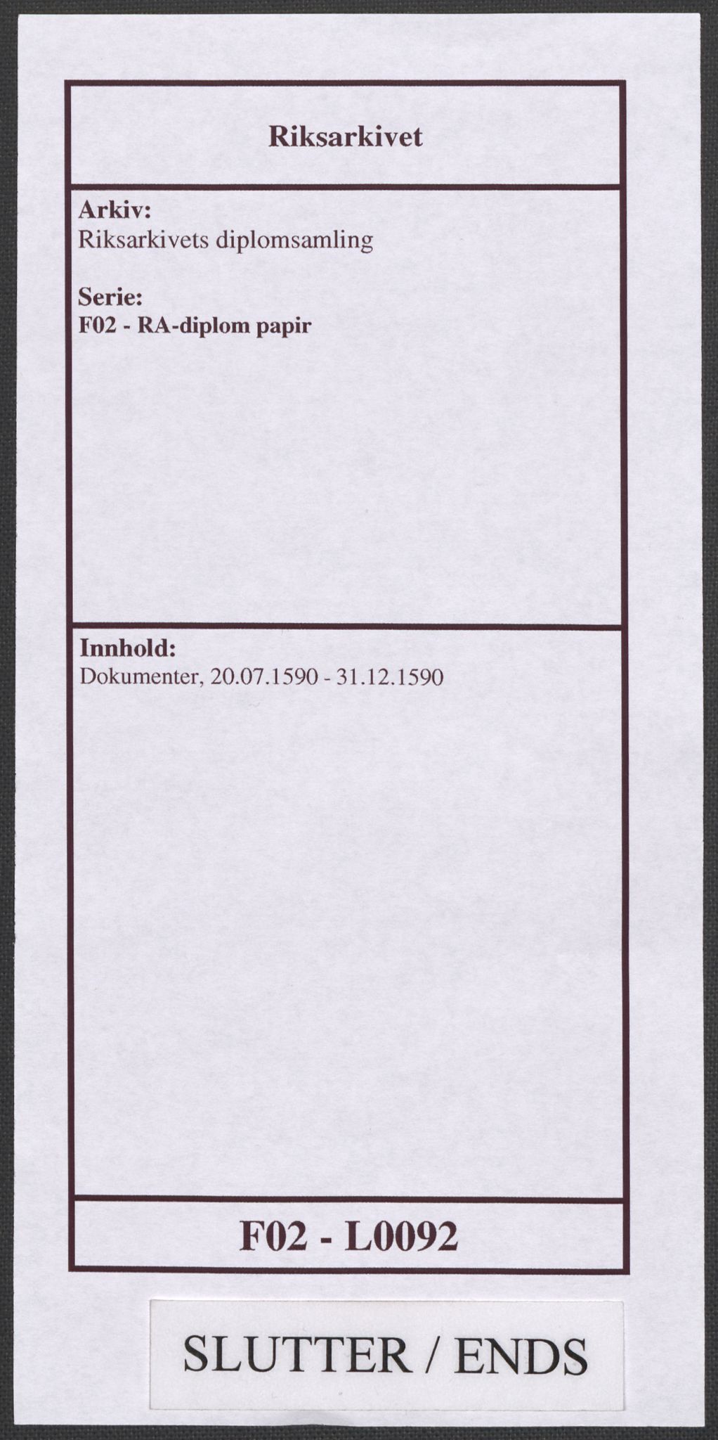 Riksarkivets diplomsamling, AV/RA-EA-5965/F02/L0092: Dokumenter, 1590, p. 63
