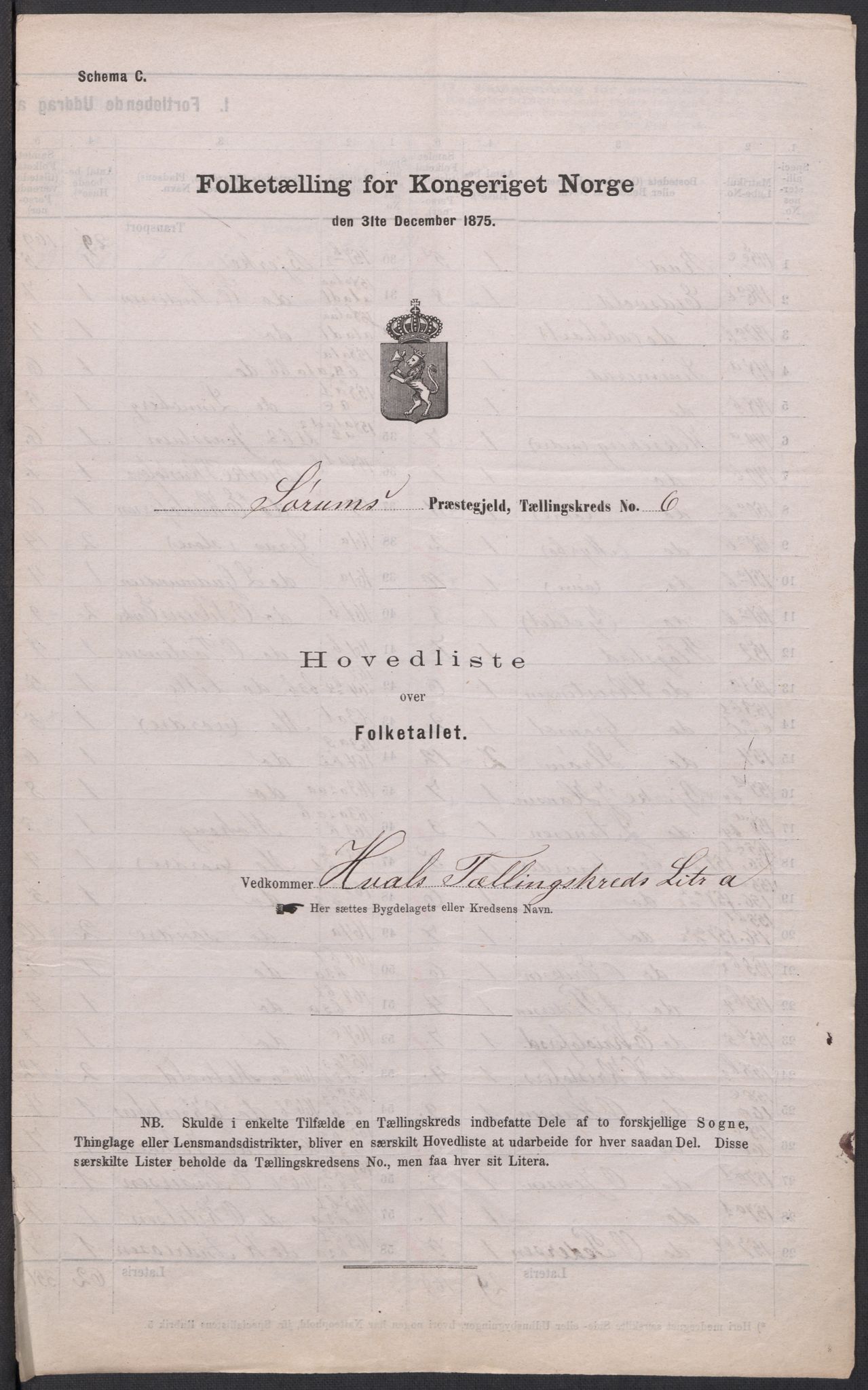 RA, 1875 census for 0226P Sørum, 1875, p. 19