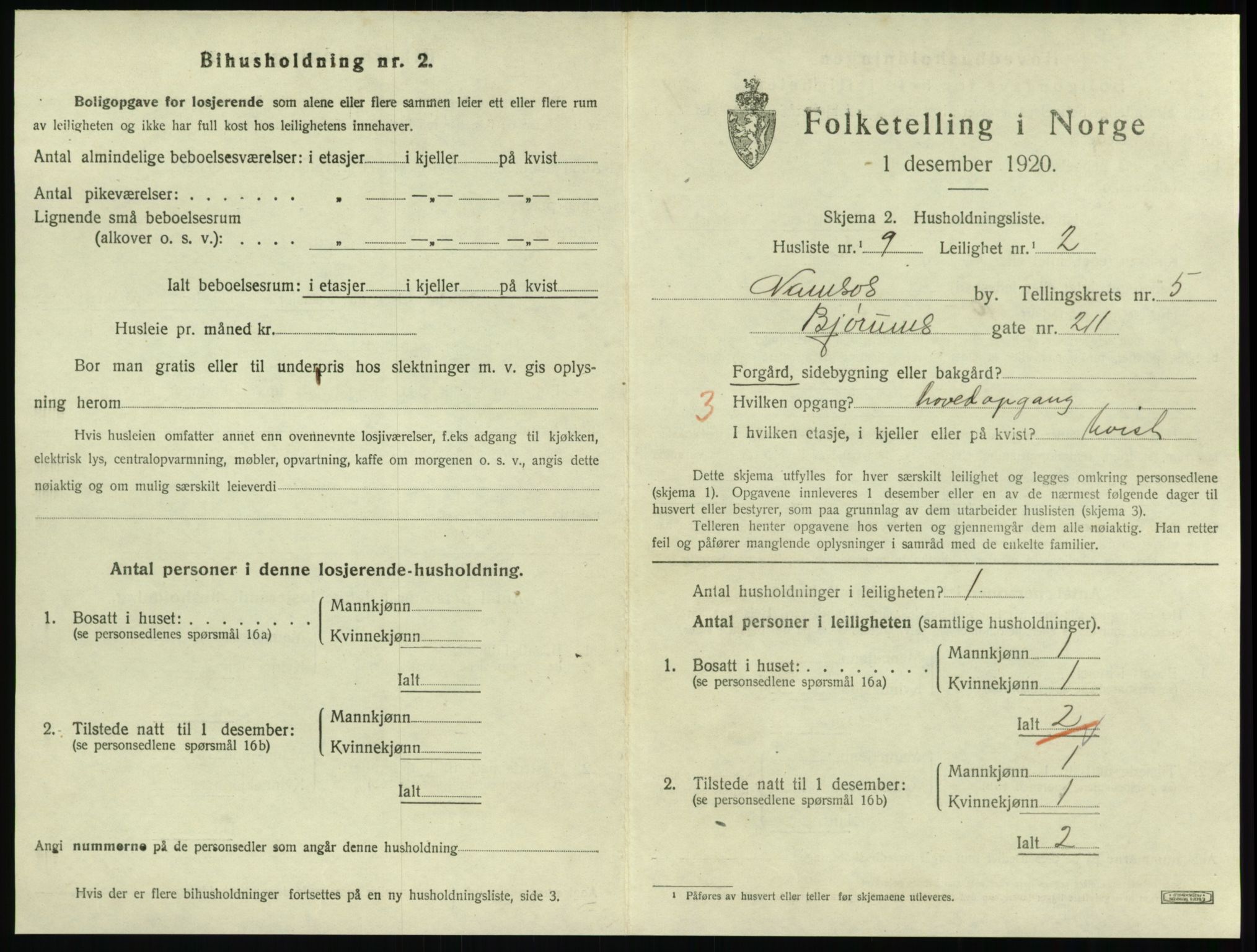 SAT, 1920 census for Namsos, 1920, p. 1631
