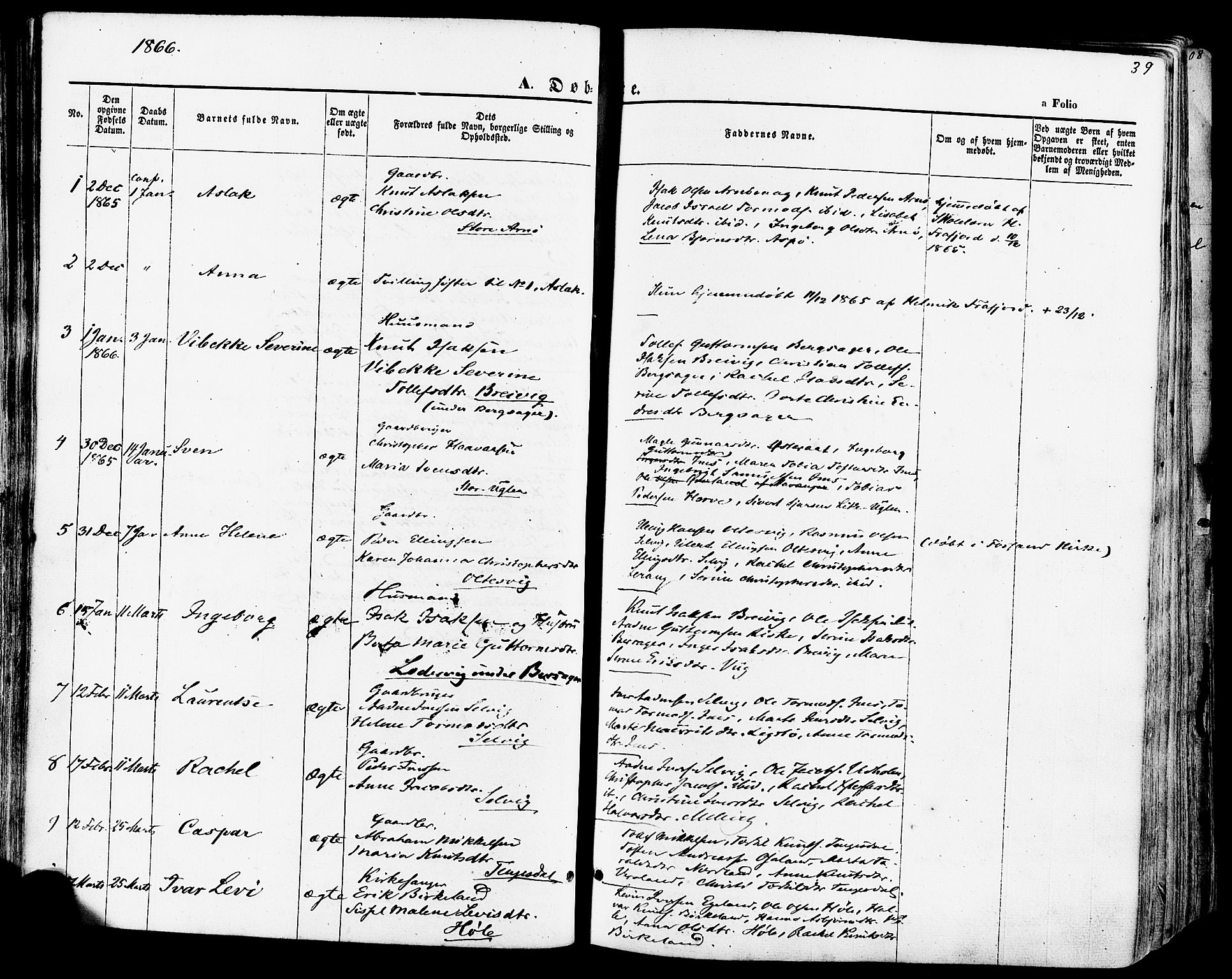 Høgsfjord sokneprestkontor, SAST/A-101624/H/Ha/Haa/L0002: Parish register (official) no. A 2, 1855-1885, p. 39