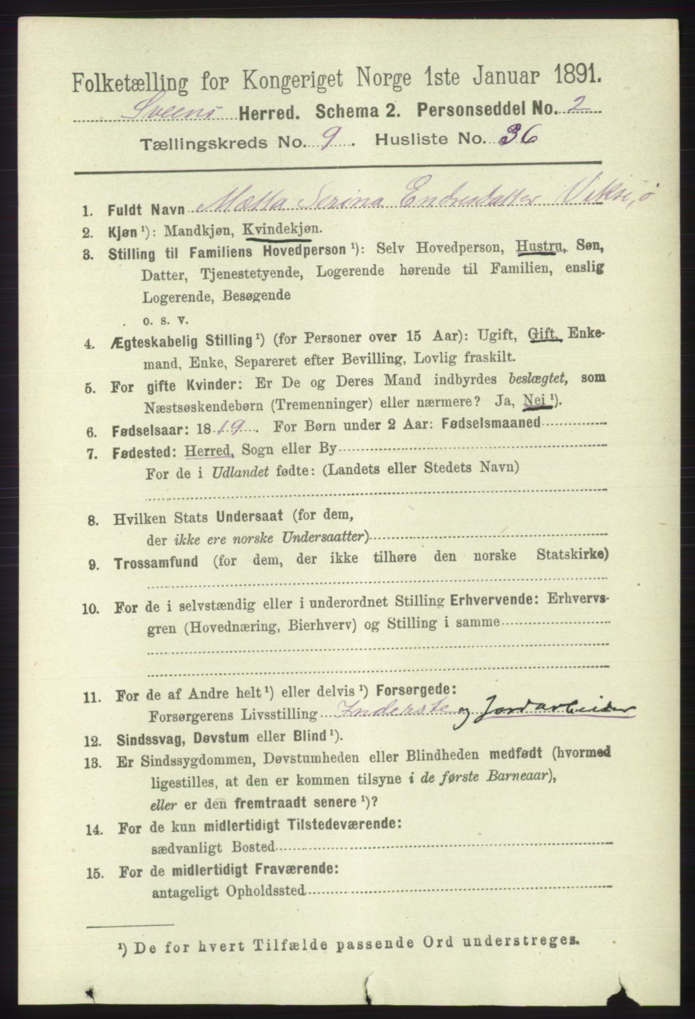 RA, 1891 census for 1216 Sveio, 1891, p. 2873