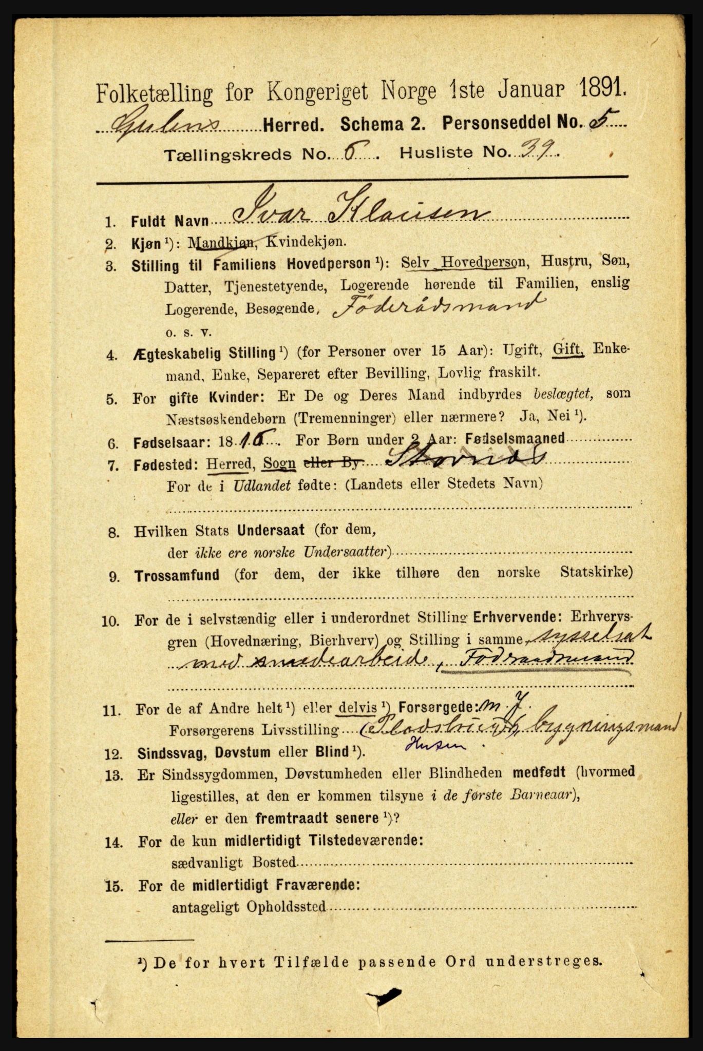 RA, 1891 census for 1411 Gulen, 1891, p. 2176