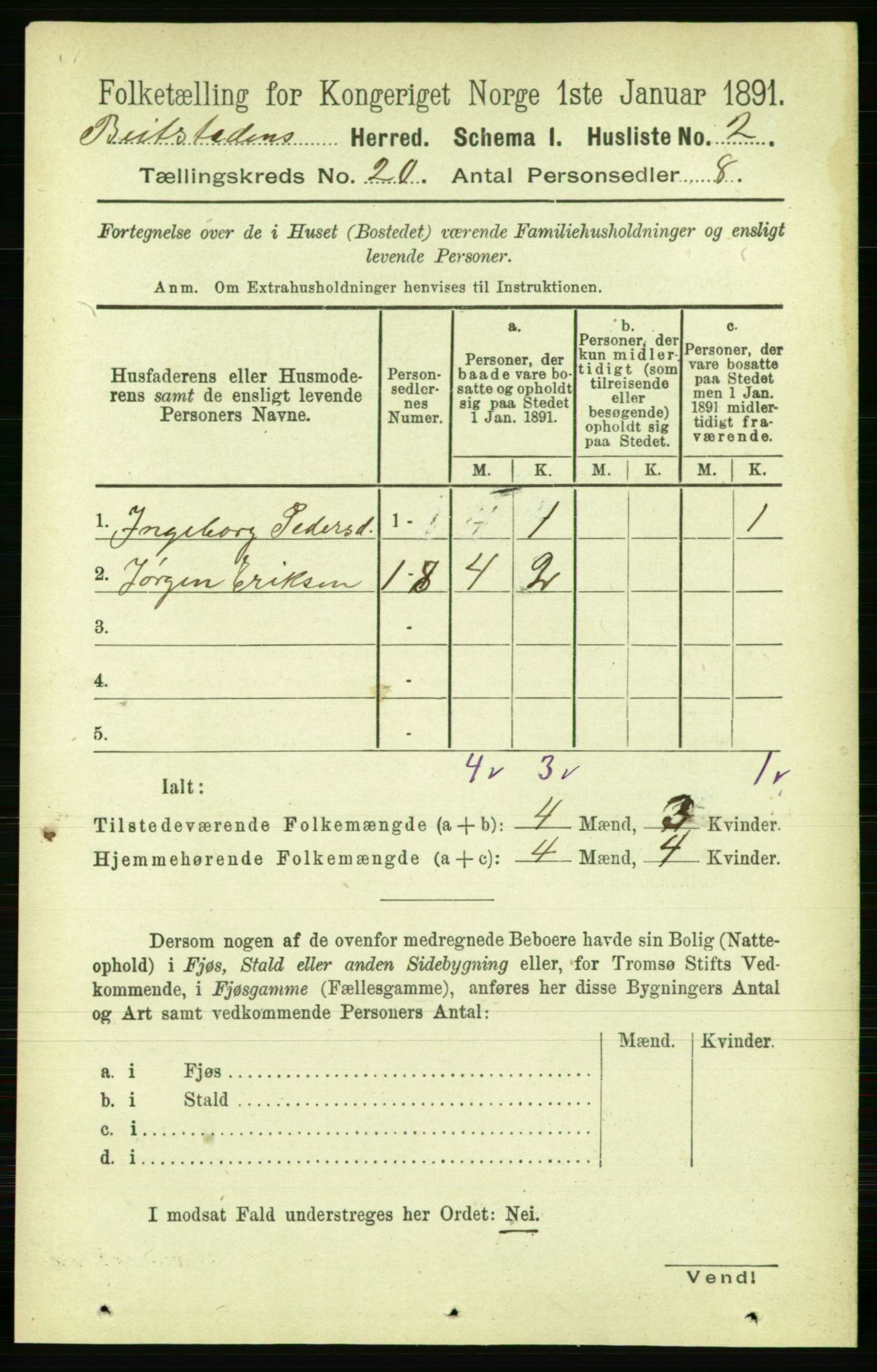 RA, 1891 census for 1727 Beitstad, 1891, p. 5066