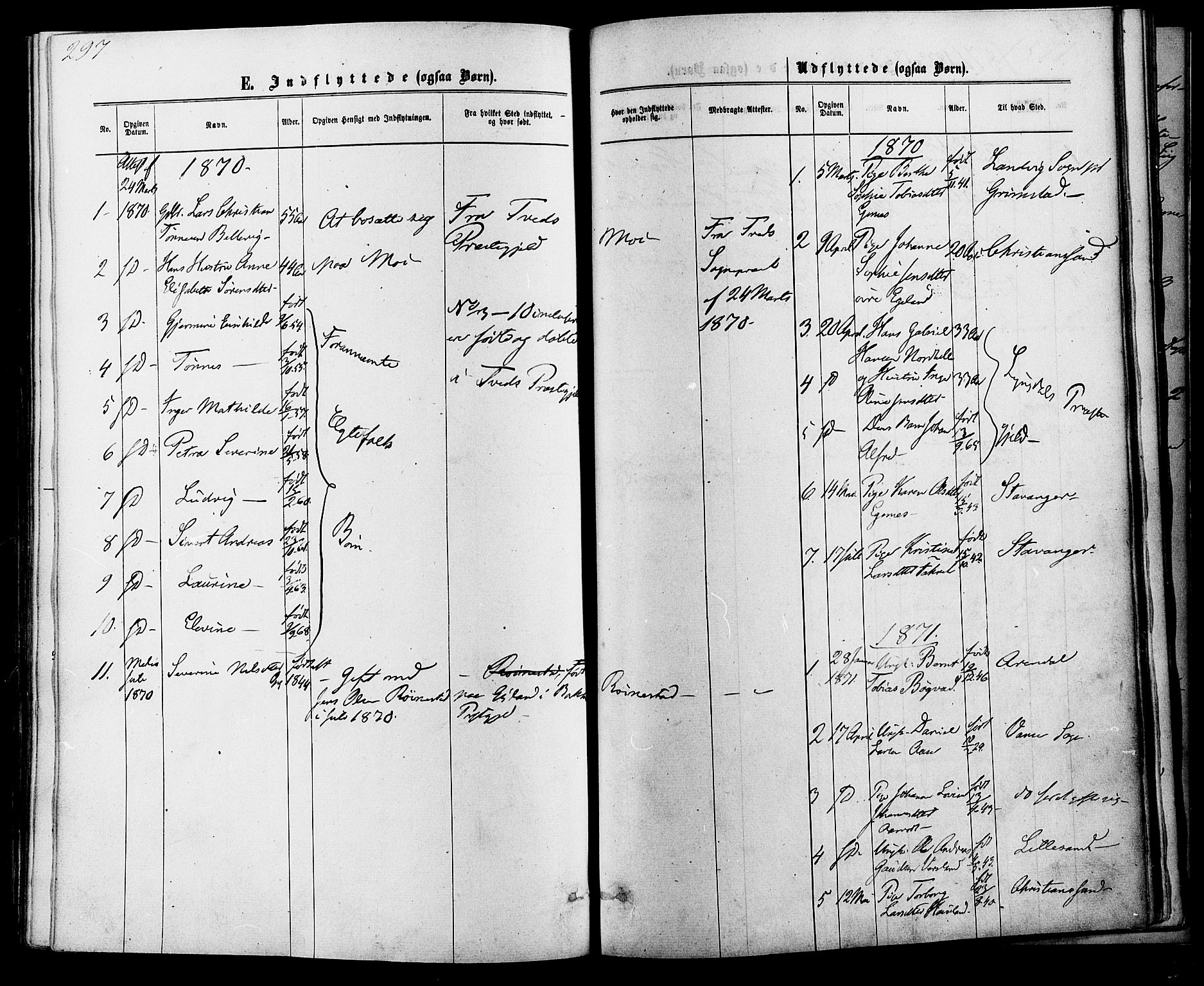 Kvinesdal sokneprestkontor, SAK/1111-0026/F/Fa/Fab/L0007: Parish register (official) no. A 7, 1870-1885, p. 297