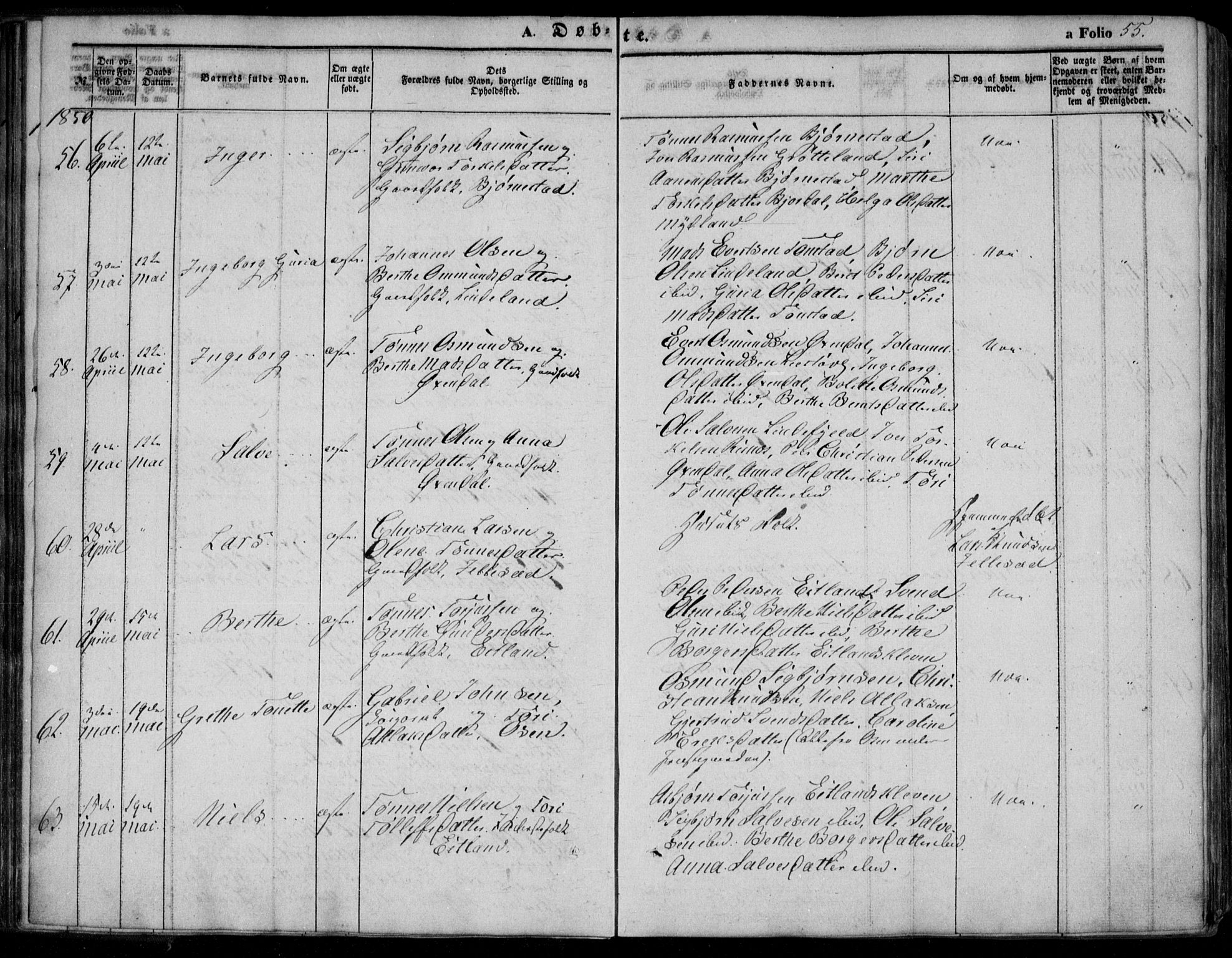 Bakke sokneprestkontor, SAK/1111-0002/F/Fa/Faa/L0005: Parish register (official) no. A 5, 1847-1855, p. 55