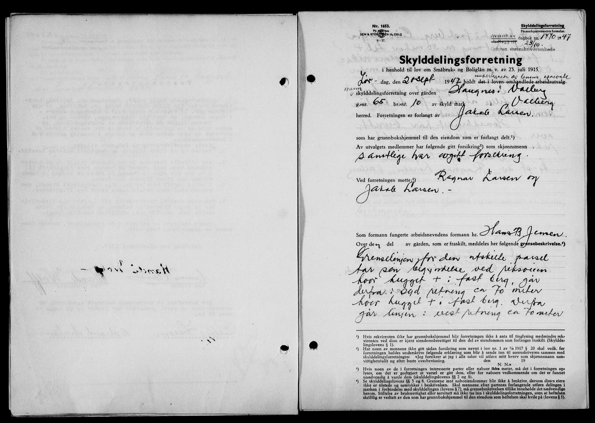 Lofoten sorenskriveri, SAT/A-0017/1/2/2C/L0017a: Mortgage book no. 17a, 1947-1948, Diary no: : 1770/1947