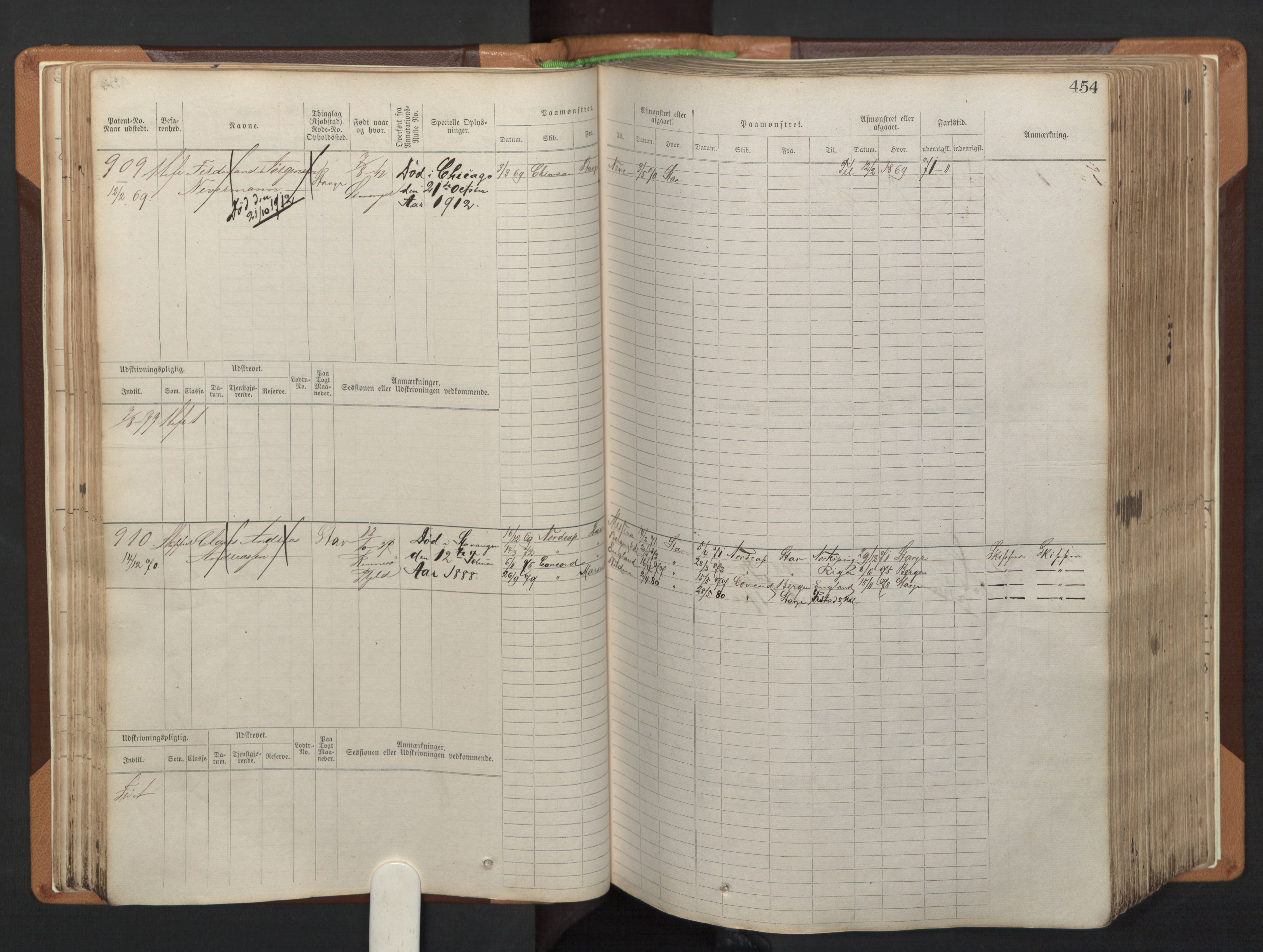 Stavanger sjømannskontor, AV/SAST-A-102006/F/Fb/Fbb/L0005: Sjøfartshovedrulle, patentnr. 793-1606 (del 2), 1869-1880, p. 63