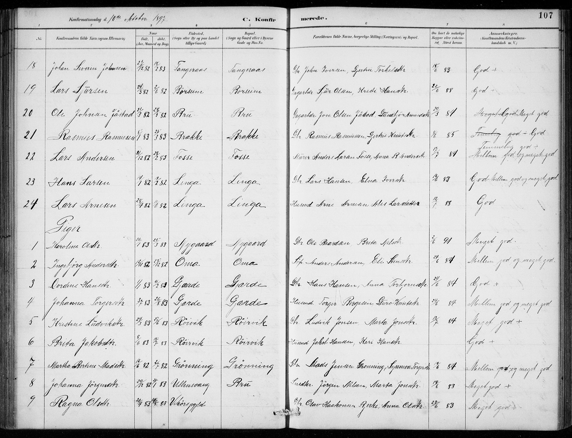 Strandebarm sokneprestembete, SAB/A-78401/H/Hab: Parish register (copy) no. B  1, 1891-1914, p. 107