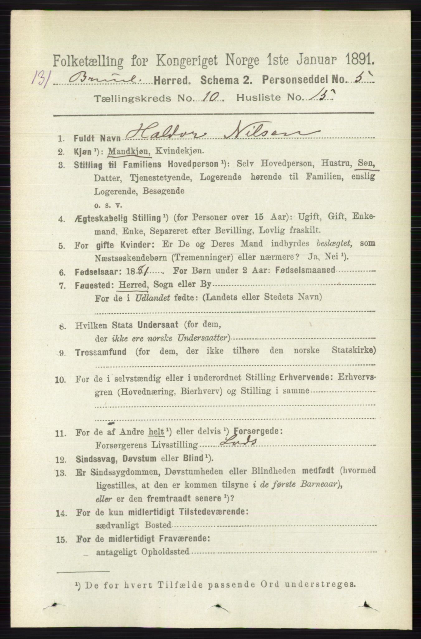 RA, 1891 census for 0726 Brunlanes, 1891, p. 4871