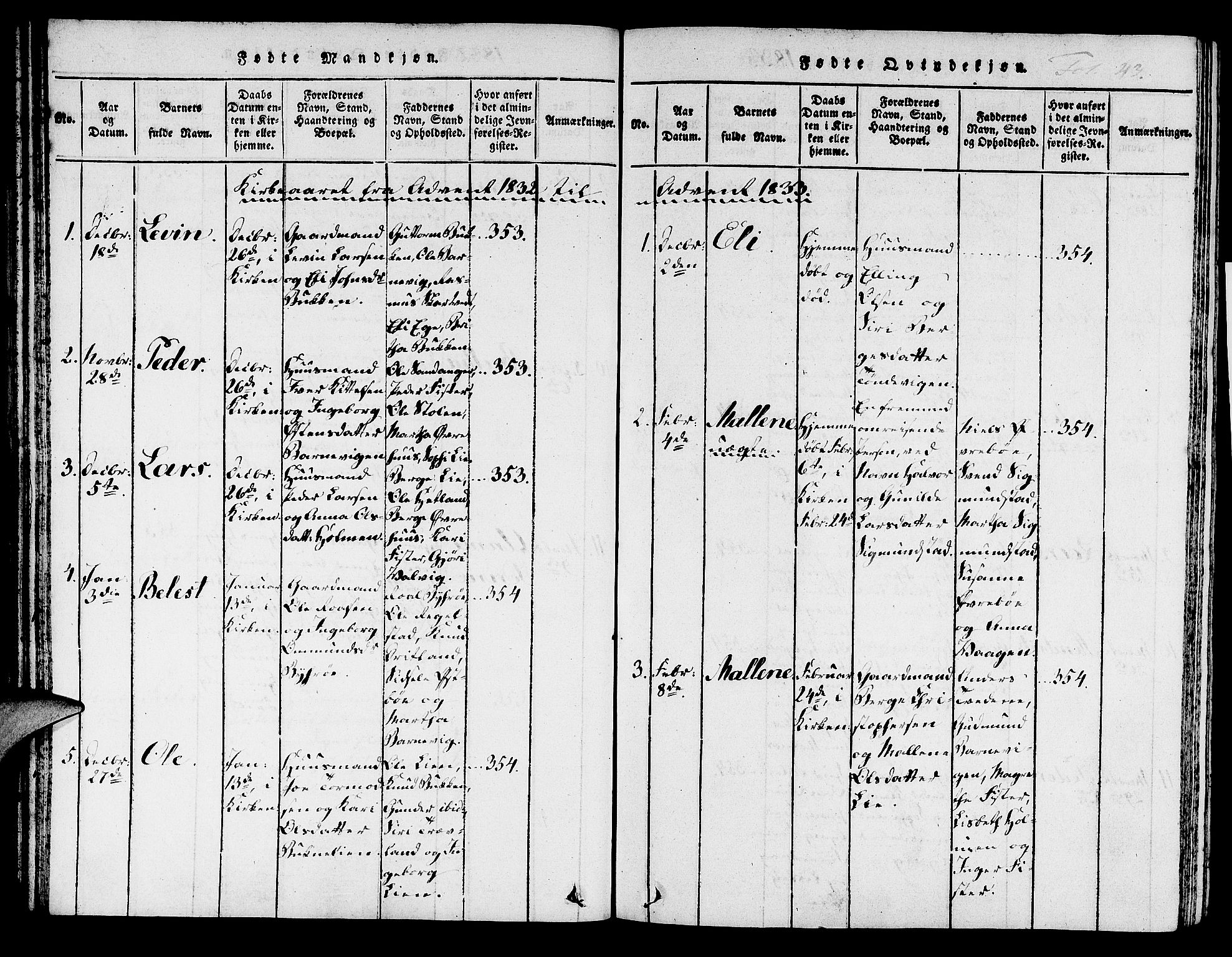 Hjelmeland sokneprestkontor, AV/SAST-A-101843/01/IV/L0004: Parish register (official) no. A 4, 1816-1834, p. 43