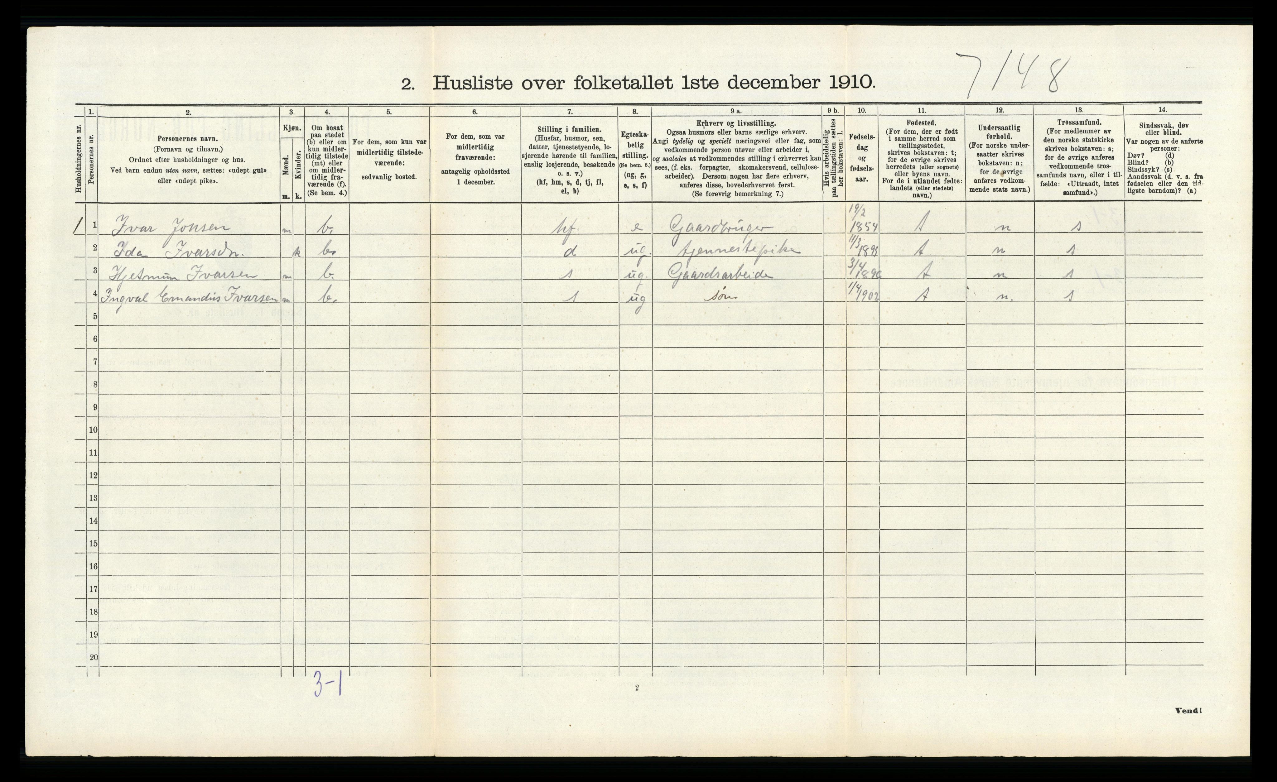 RA, 1910 census for Austrheim, 1910, p. 199