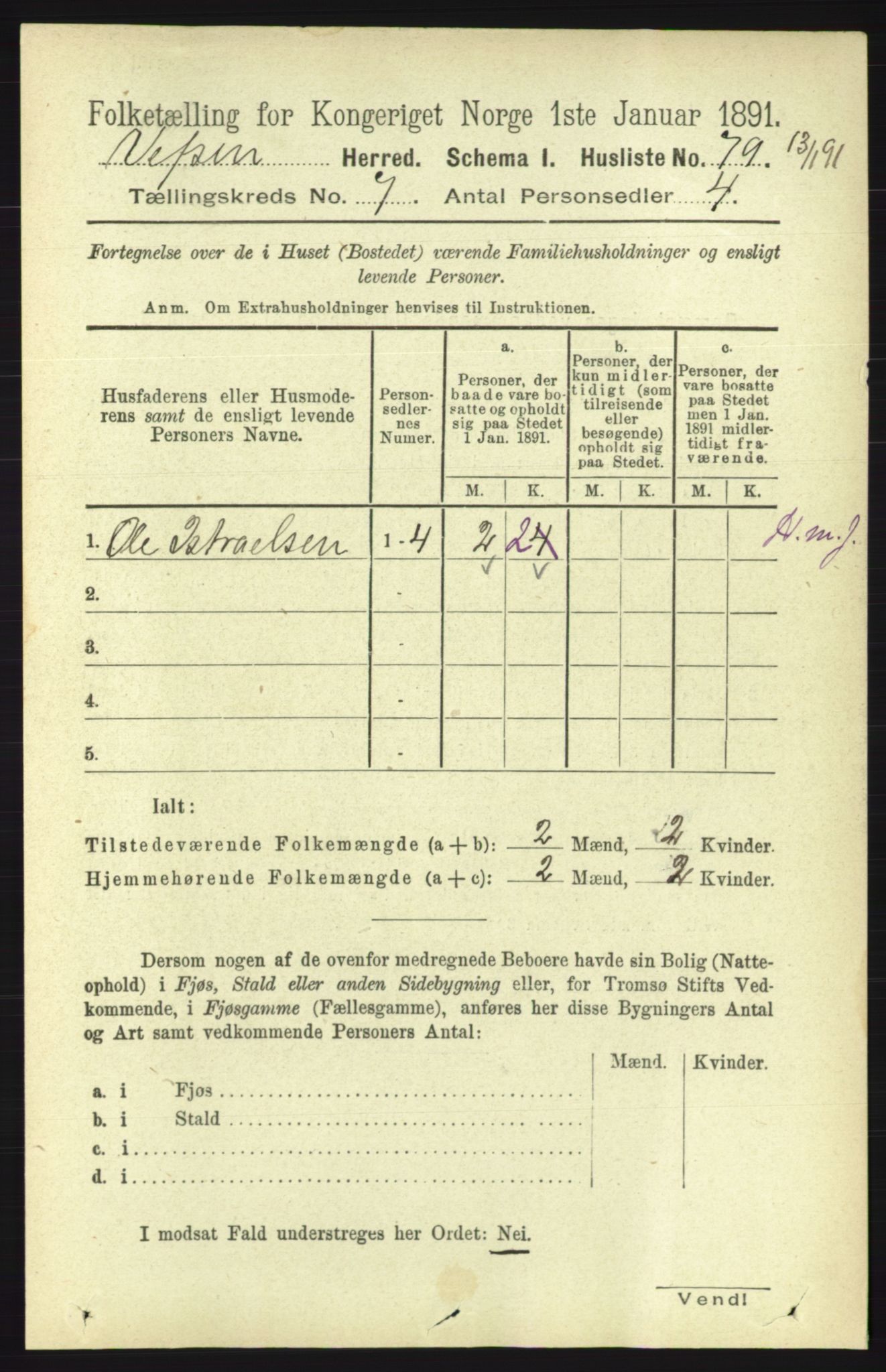 RA, 1891 census for 1824 Vefsn, 1891, p. 3651