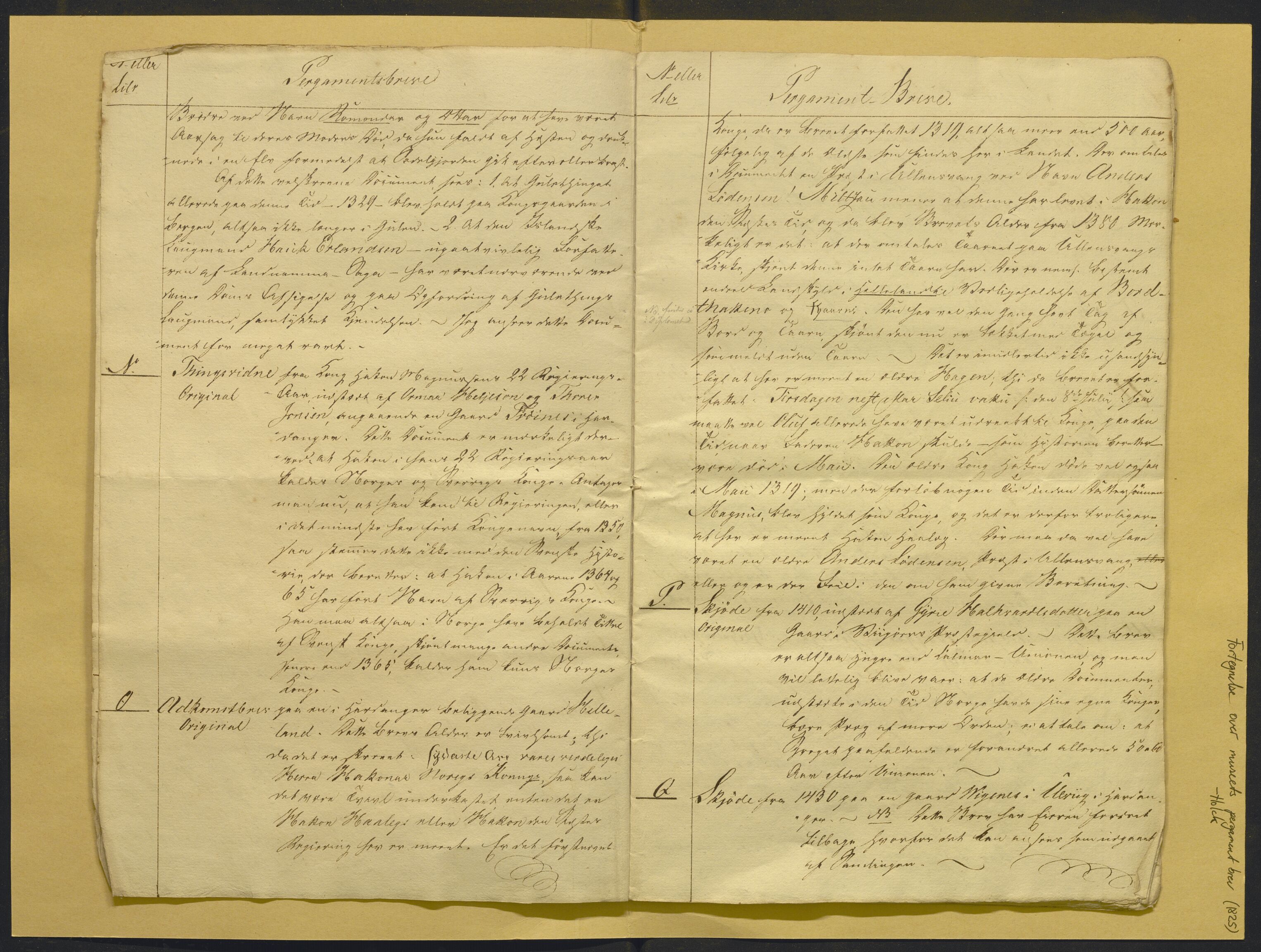 Bergens Museum, AV/SAB-A-17301/02/F/L0001: Kataloger over gjenstander og pergamentbrev , 1825-1880, p. 4