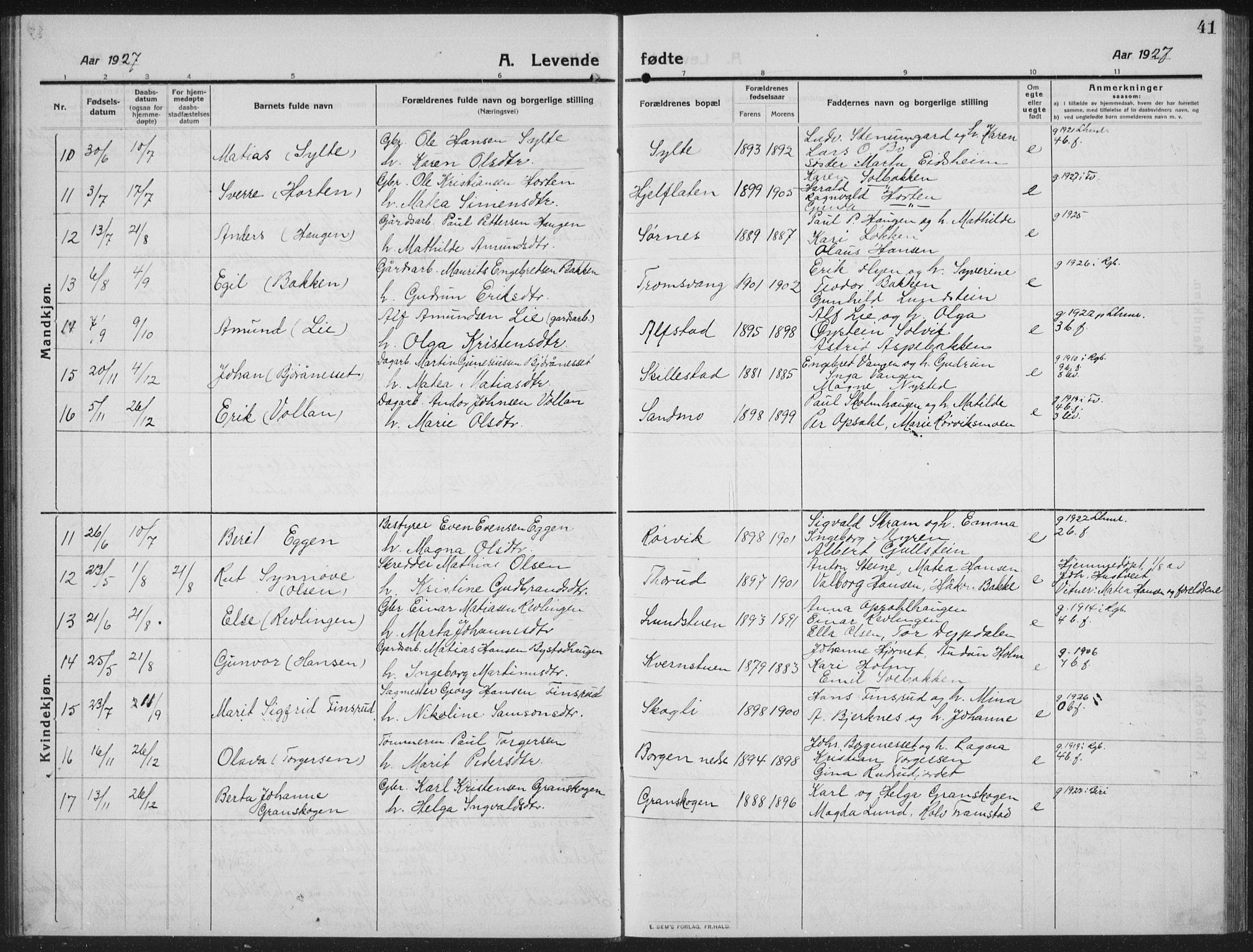 Ringebu prestekontor, AV/SAH-PREST-082/H/Ha/Hab/L0010: Parish register (copy) no. 10, 1911-1934, p. 41