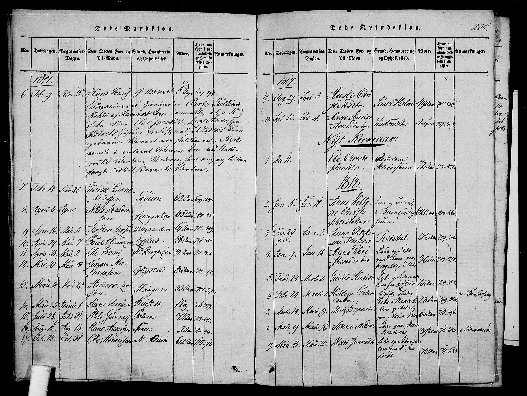 Våle kirkebøker, AV/SAKO-A-334/F/Fa/L0007: Parish register (official) no. I 7, 1814-1824, p. 204-205