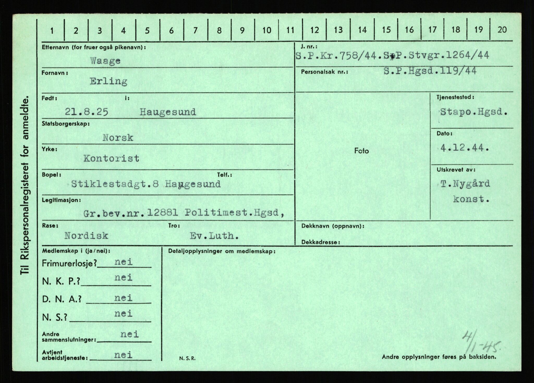 Statspolitiet - Hovedkontoret / Osloavdelingen, AV/RA-S-1329/C/Ca/L0016: Uberg - Øystese, 1943-1945, p. 1549