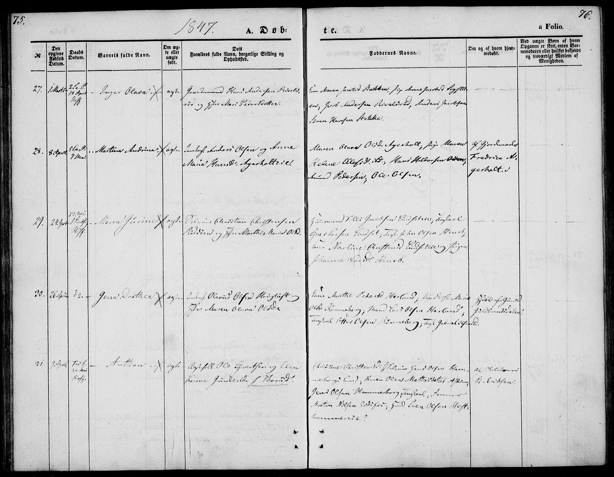 Hof kirkebøker, SAKO/A-64/F/Fa/L0005: Parish register (official) no. I 5, 1844-1851, p. 75-76