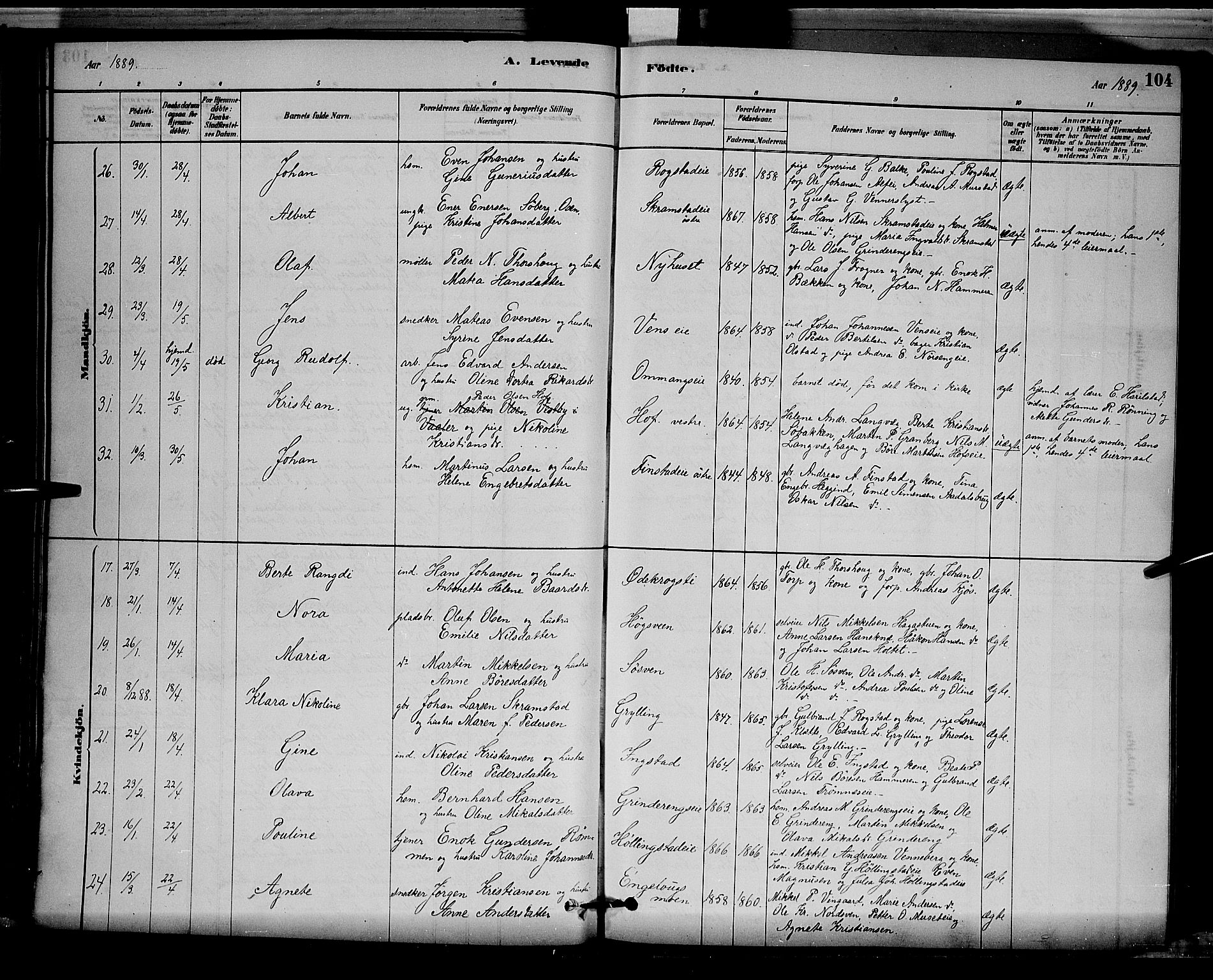 Løten prestekontor, SAH/PREST-022/L/La/L0005: Parish register (copy) no. 5, 1878-1891, p. 104