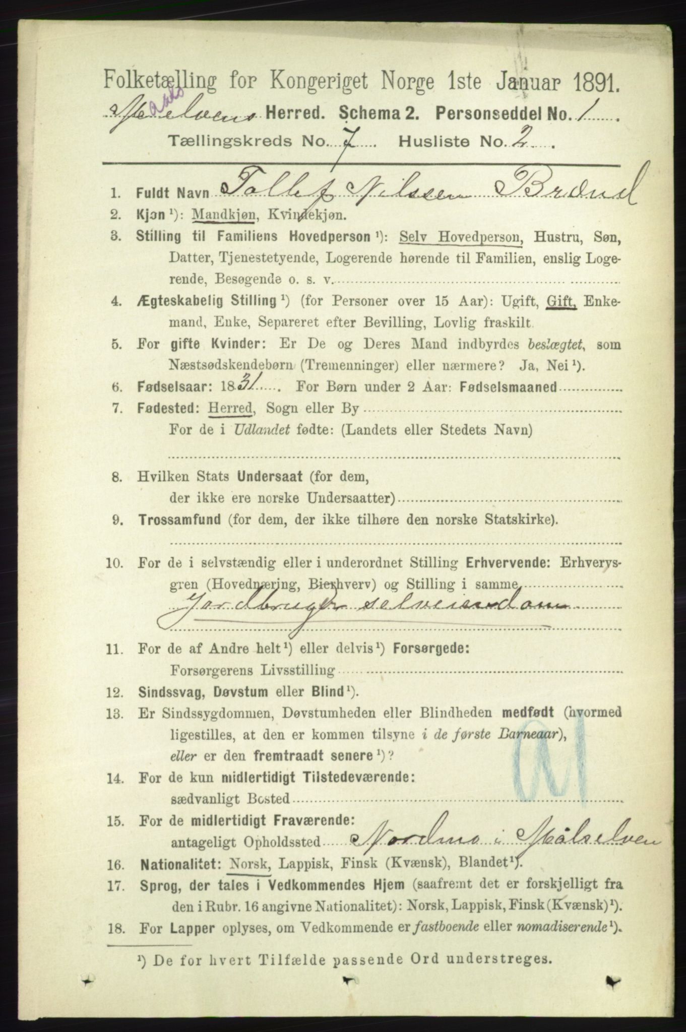 RA, 1891 census for 1924 Målselv, 1891, p. 2219