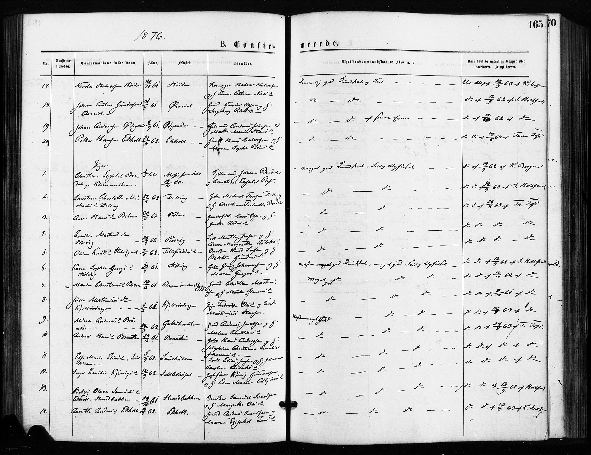 Rygge prestekontor Kirkebøker, SAO/A-10084b/F/Fa/L0006: Parish register (official) no. 6, 1872-1877, p. 165