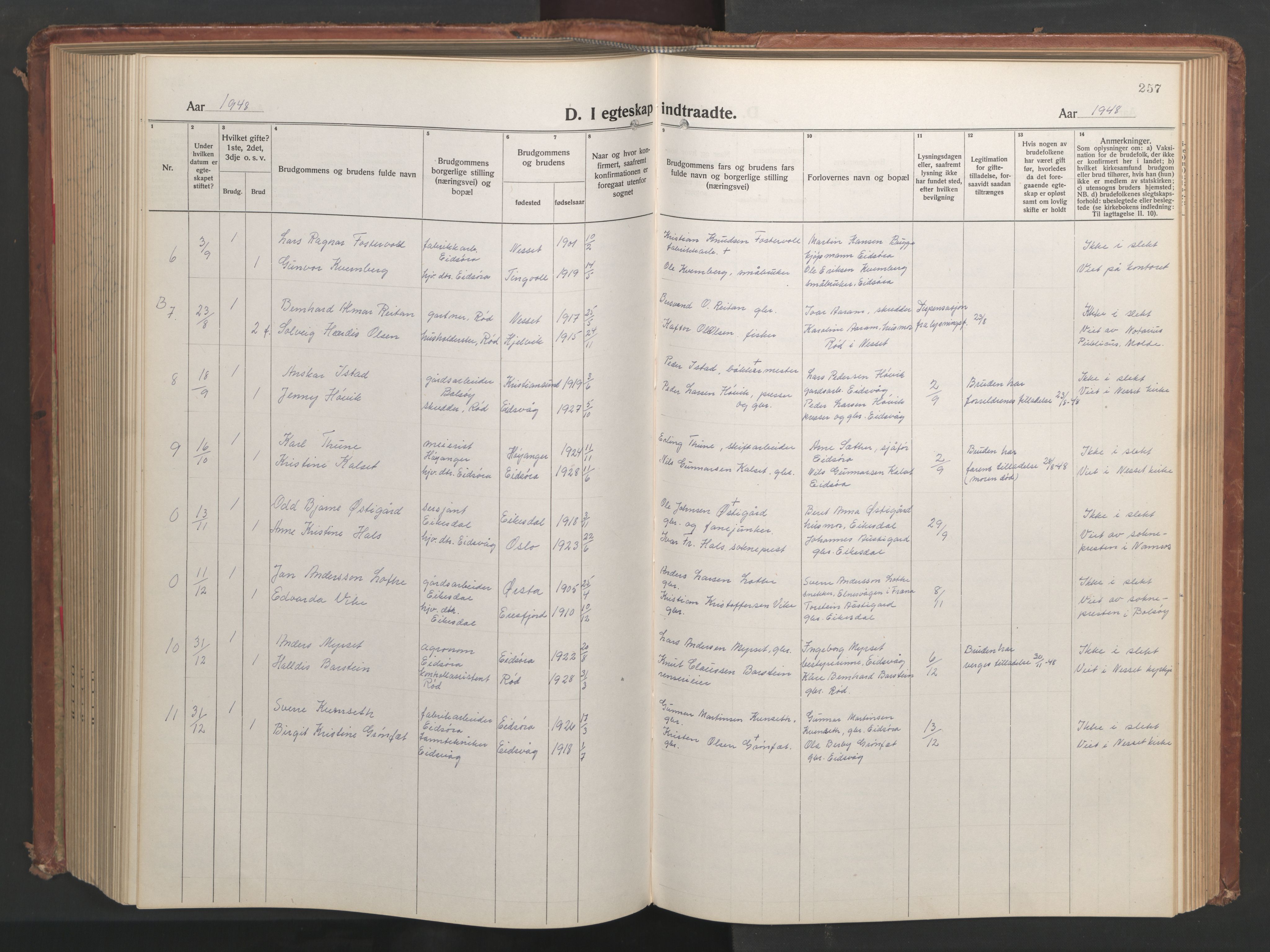 Ministerialprotokoller, klokkerbøker og fødselsregistre - Møre og Romsdal, SAT/A-1454/551/L0633: Parish register (copy) no. 551C05, 1921-1961, p. 257
