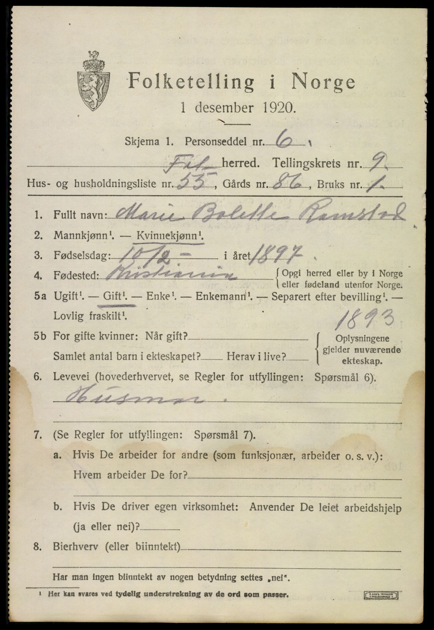 SAO, 1920 census for Fet, 1920, p. 10040