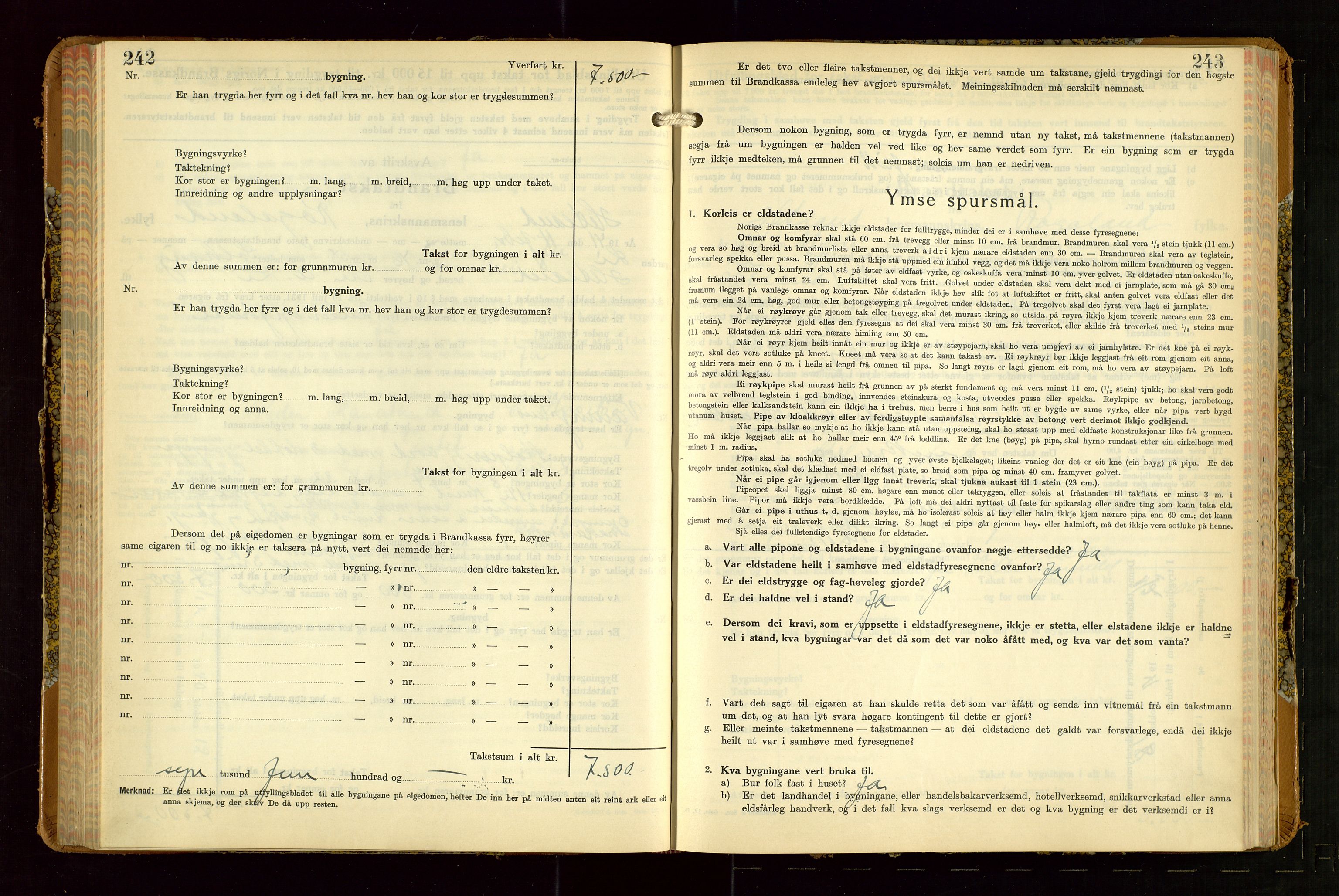 Hetland lensmannskontor, SAST/A-100101/Gob/L0007: "Brandtakstbok", 1939-1949, p. 242-243