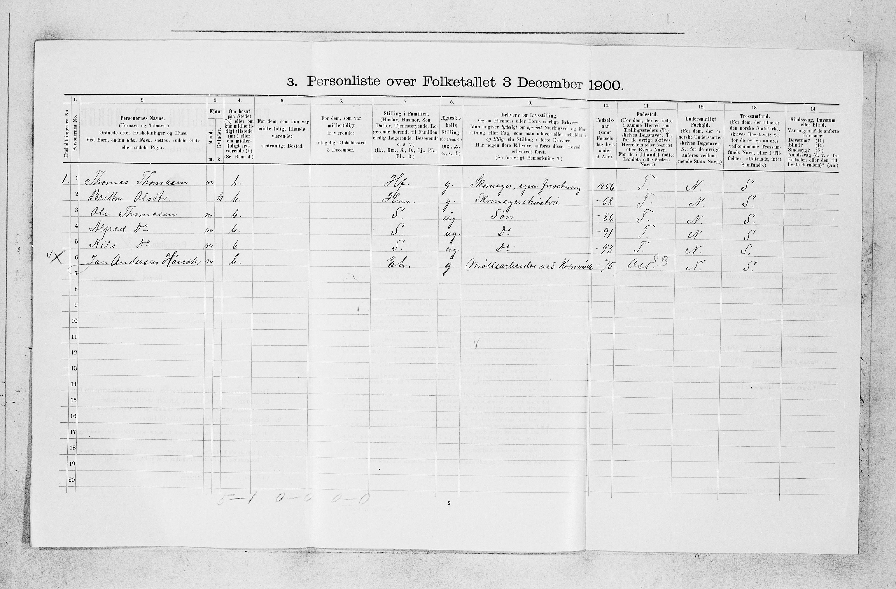 SAB, 1900 census for Bruvik, 1900, p. 325