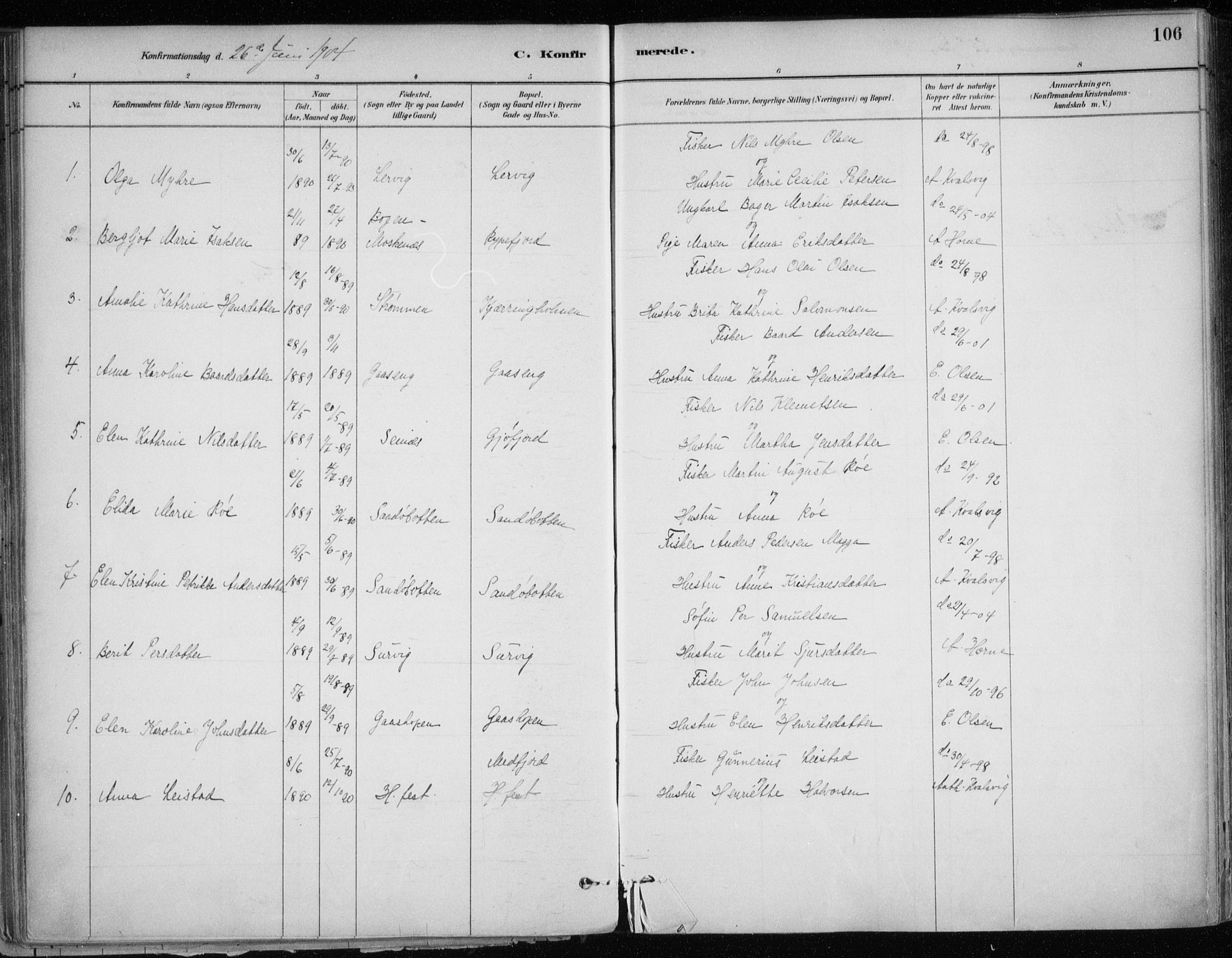 Hammerfest sokneprestkontor, SATØ/S-1347/H/Ha/L0013.kirke: Parish register (official) no. 13, 1898-1917, p. 106