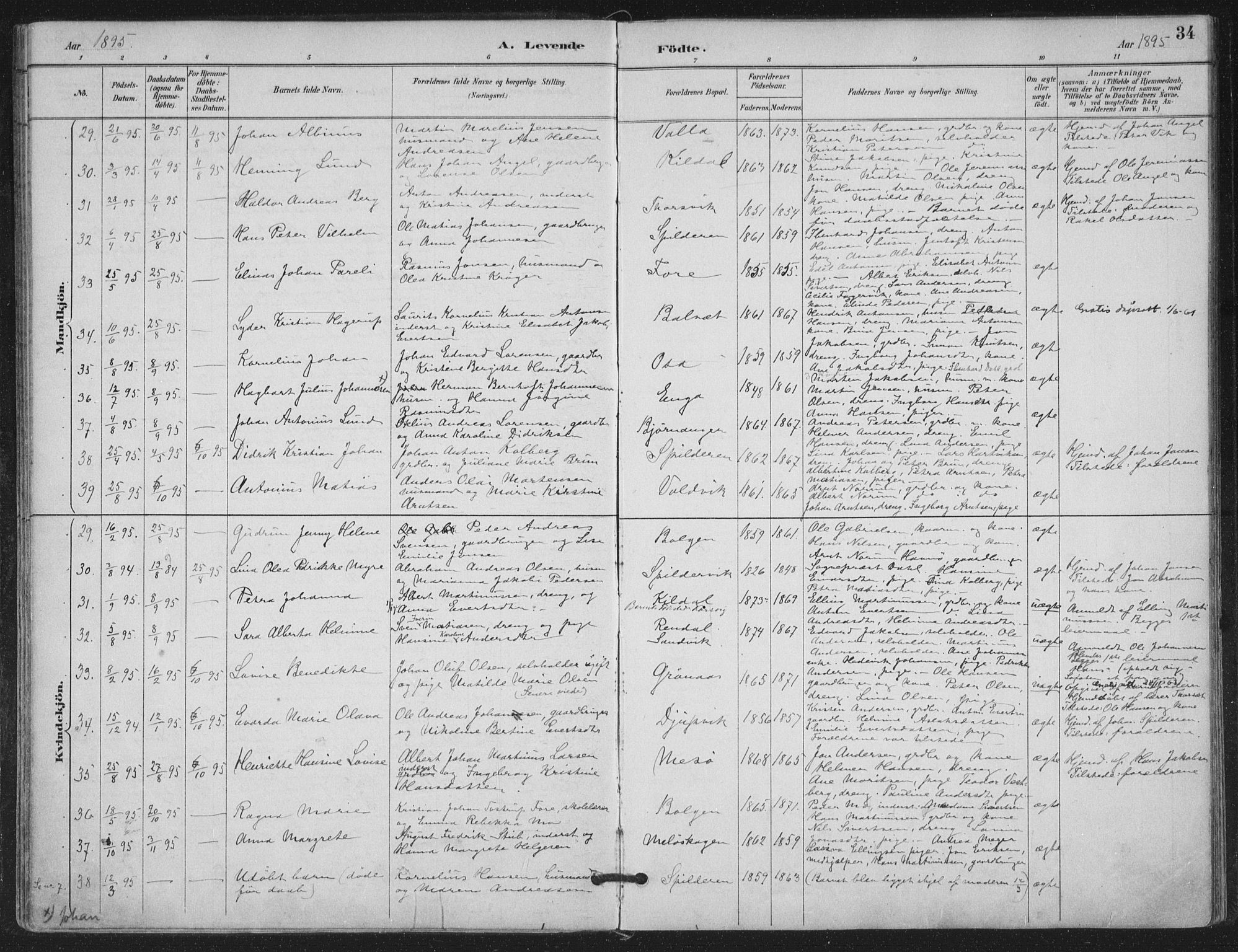 Ministerialprotokoller, klokkerbøker og fødselsregistre - Nordland, SAT/A-1459/843/L0628: Parish register (official) no. 843A03, 1889-1907, p. 34