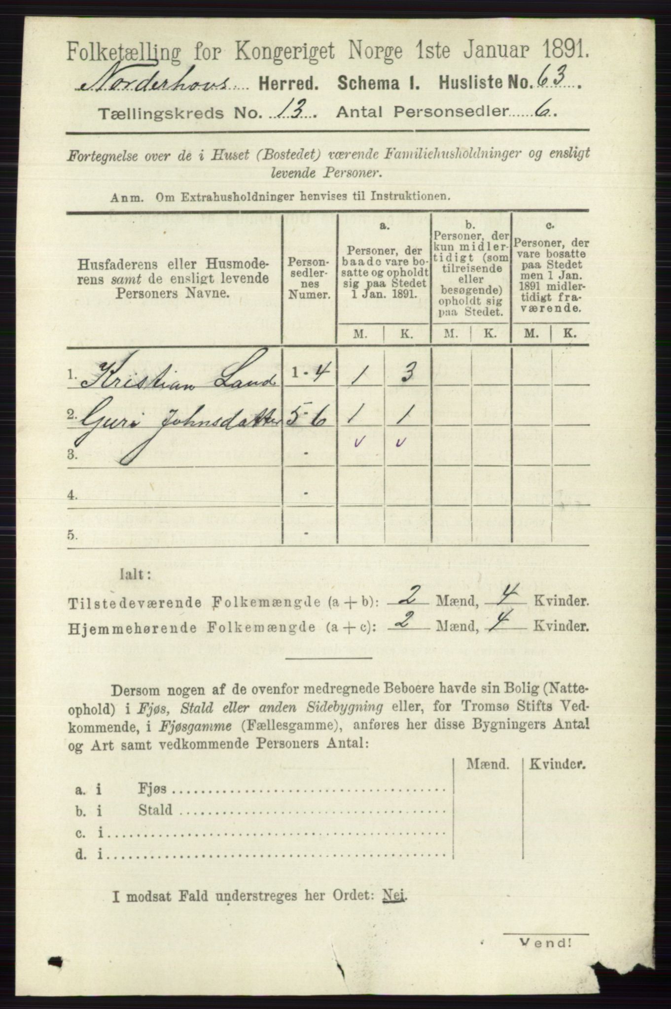 RA, 1891 census for 0613 Norderhov, 1891, p. 8875