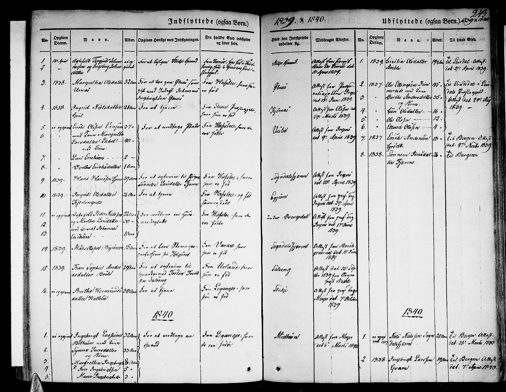 Sogndal sokneprestembete, SAB/A-81301/H/Haa/Haaa/L0011: Parish register (official) no. A 11, 1839-1847, p. 243