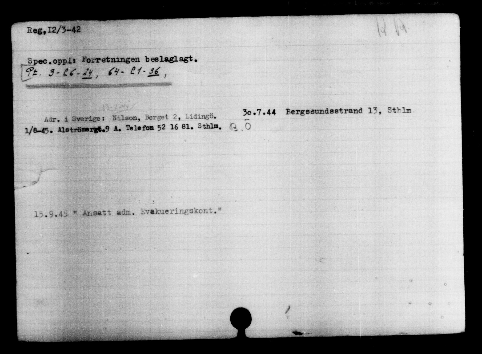 Utenriksstasjonene, Legasjonen i Stockholm, Flyktningkontoret, AV/RA-S-6753/V/Va/L0004: Kjesäterkartoteket, flyktninger med registreringsnr. 3496-6610, 1940-1945, p. 914