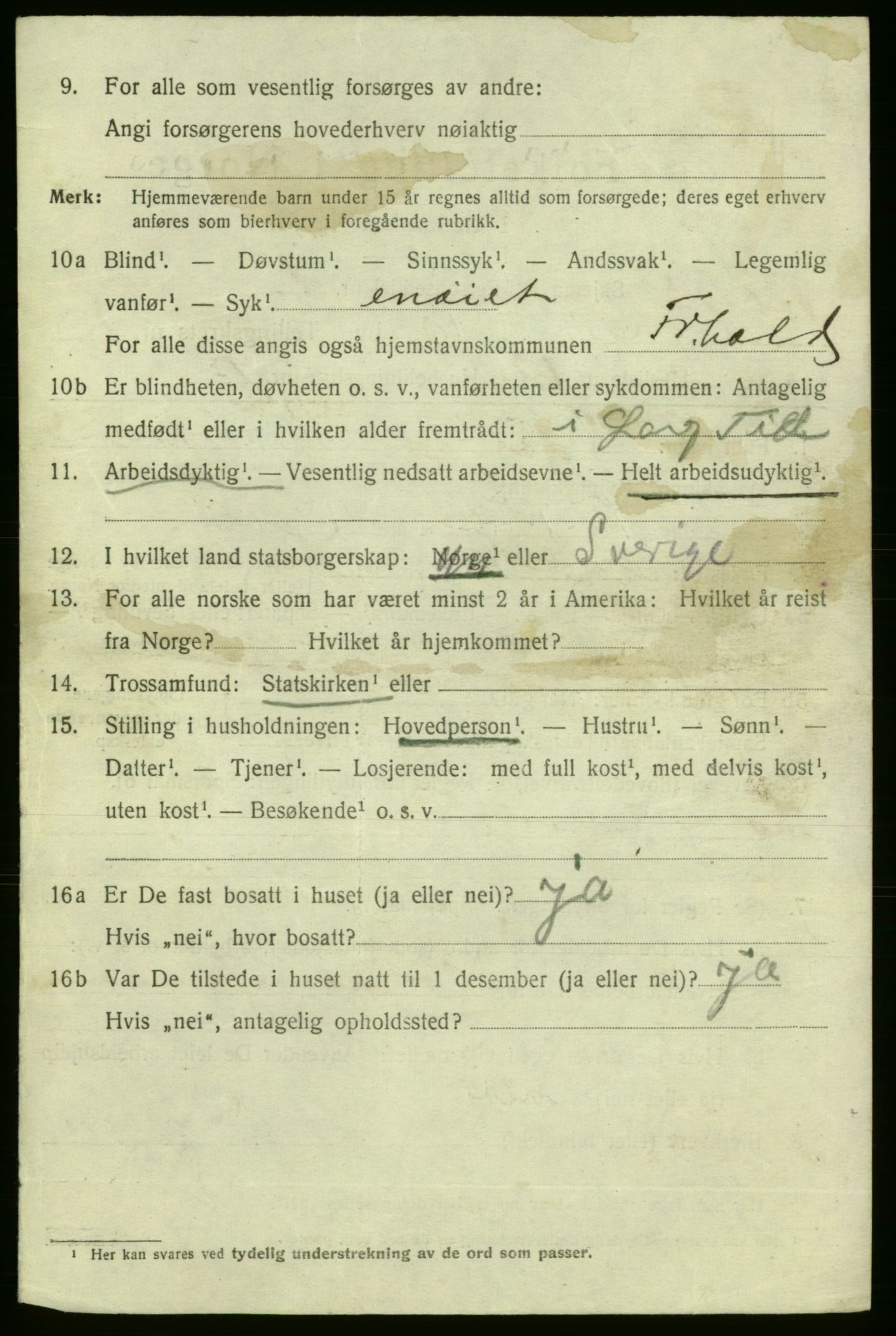 SAO, 1920 census for Fredrikshald, 1920, p. 9244