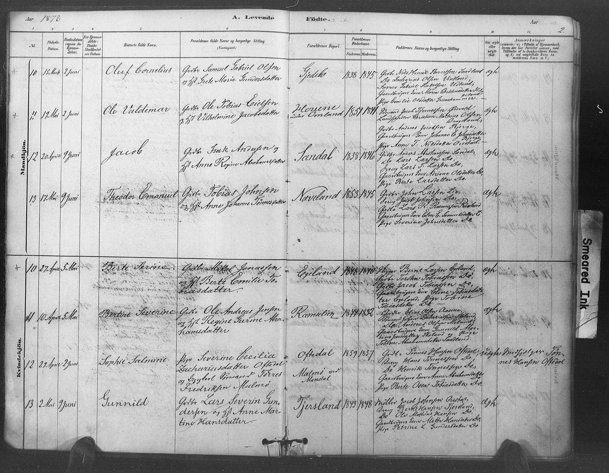 Lyngdal sokneprestkontor, AV/SAK-1111-0029/F/Fa/Fac/L0011: Parish register (official) no. A 11, 1878-1893, p. 2