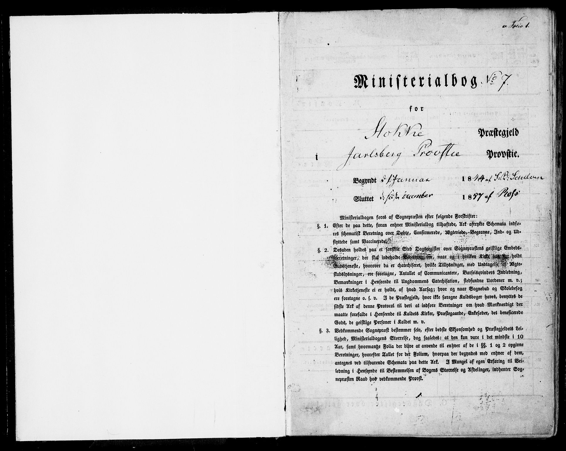 Stokke kirkebøker, AV/SAKO-A-320/F/Fa/L0007: Parish register (official) no. I 7, 1844-1857, p. 1