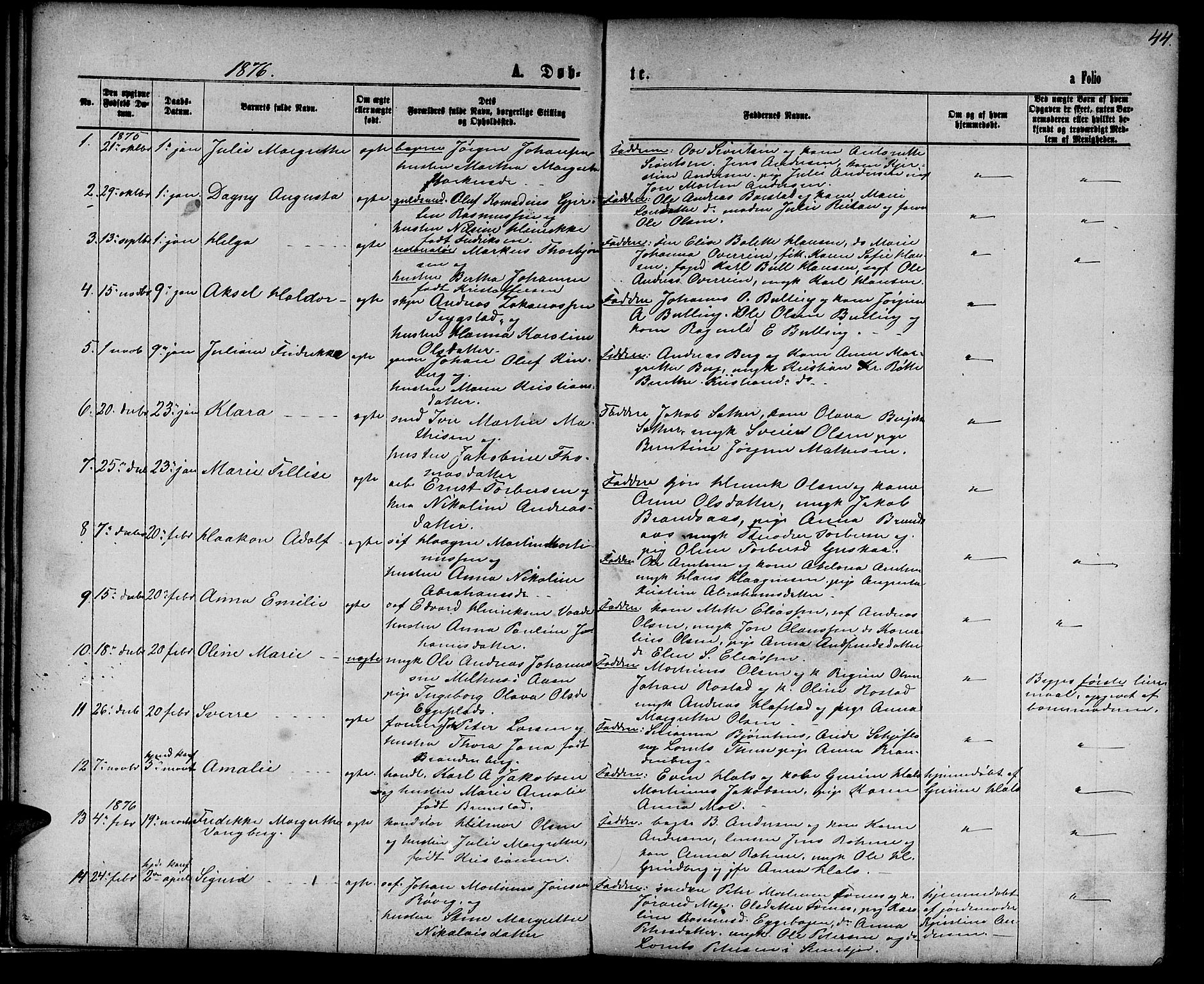 Ministerialprotokoller, klokkerbøker og fødselsregistre - Nord-Trøndelag, AV/SAT-A-1458/739/L0373: Parish register (copy) no. 739C01, 1865-1882, p. 44