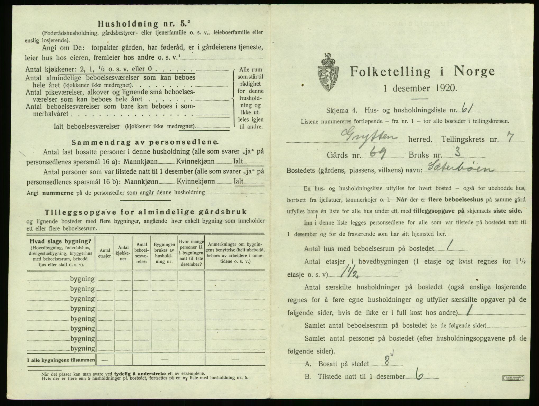 SAT, 1920 census for Grytten, 1920, p. 784