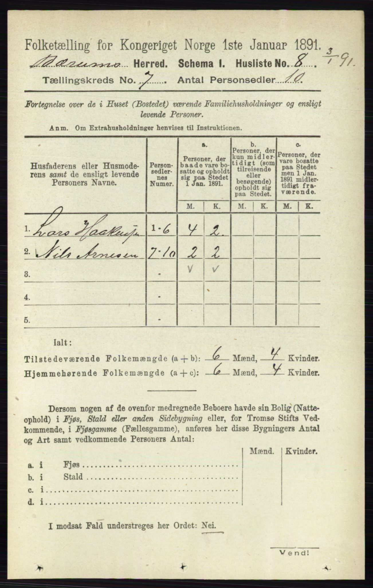 RA, 1891 census for 0219 Bærum, 1891, p. 4045