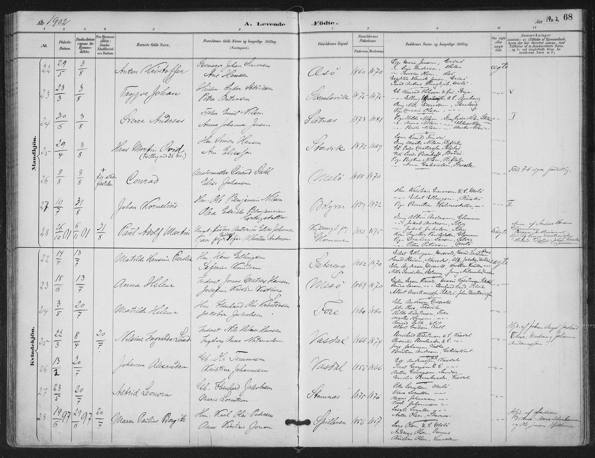 Ministerialprotokoller, klokkerbøker og fødselsregistre - Nordland, AV/SAT-A-1459/843/L0628: Parish register (official) no. 843A03, 1889-1907, p. 68