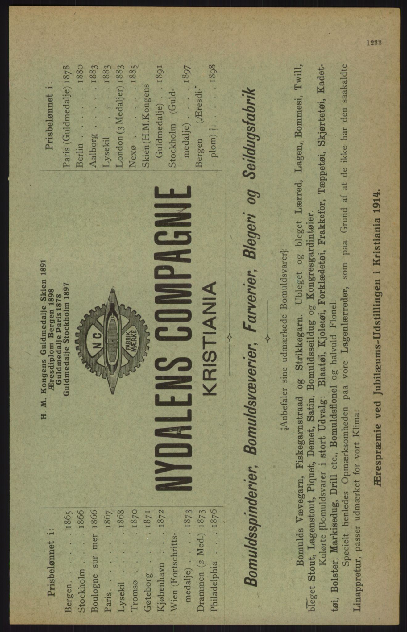 Kristiania/Oslo adressebok, PUBL/-, 1915, p. 1233
